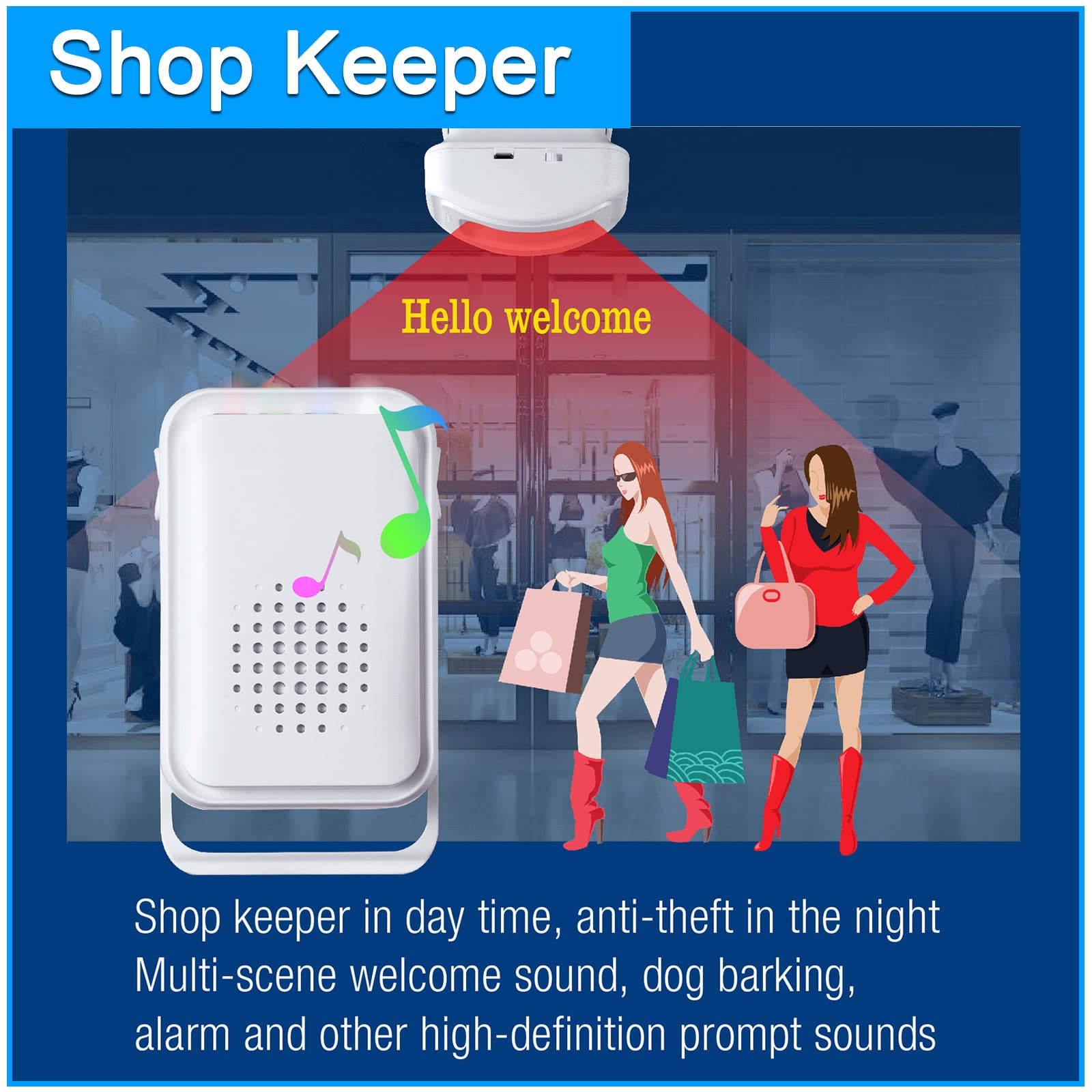 Wireless Motion Sensor Door Chime: Business Entry Doorbell Indoor Motion Detector Buzzer Monitor For Store Home Entrance Alert B