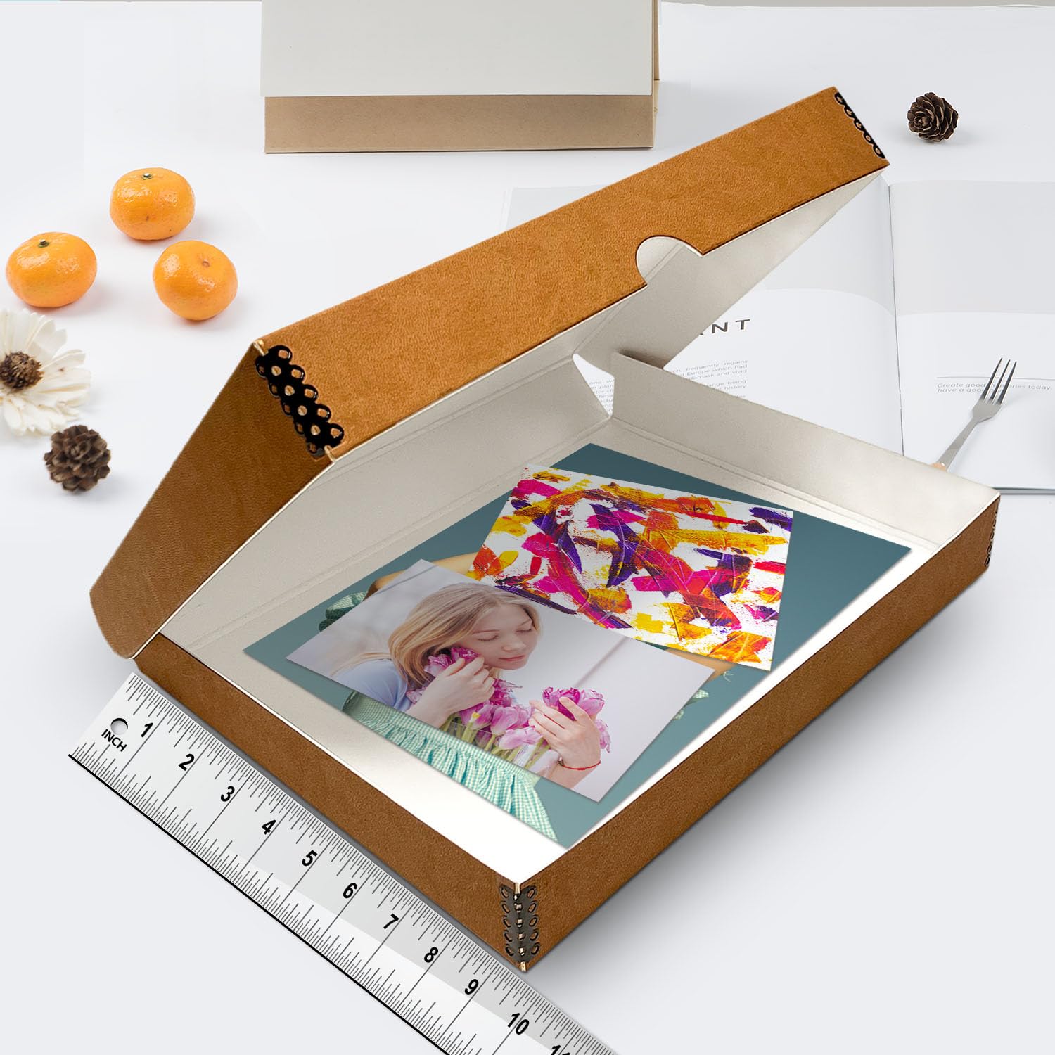 Lineco Folio Storage Box, Clamshell Design With Metal Edge. 9.5X12.5X1.75, Archival Boxboard, Organize And Preserve Photos, Prints, Cards, Magazines, Documents, Art, Ephemera, Family Records, Tan