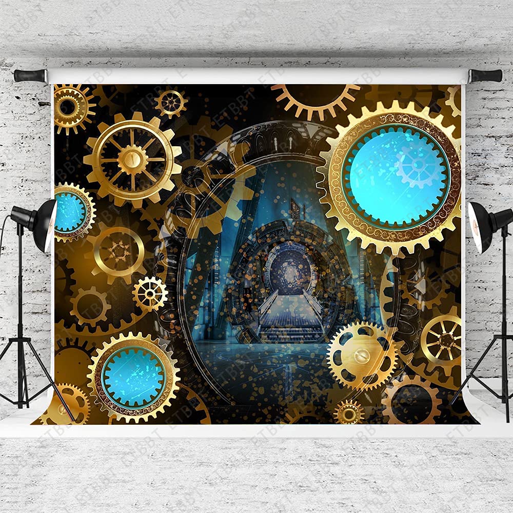 Emdspr 7X5Ft Antique Steam Backdrop Retro Old Metal Gear Industrial Photography Background Rusty Steam Machine Nostalgia Party D