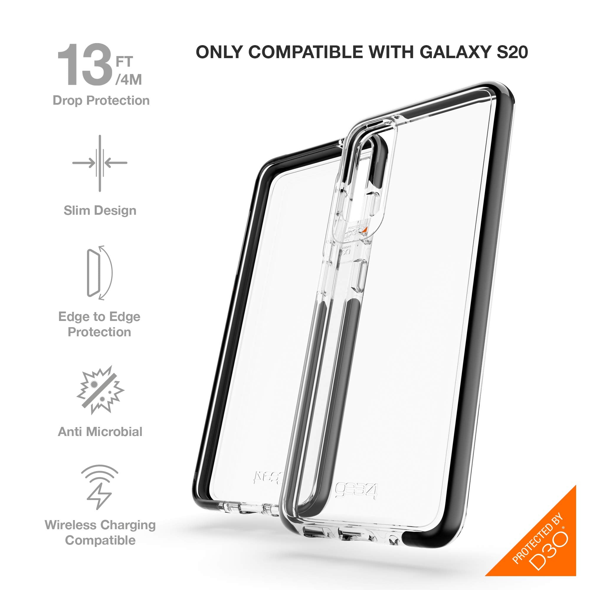 Gear4 Zagg Piccadilly Designed For Samsung Galaxy S20 Case, Advanced Impact Protection By D3O   Black