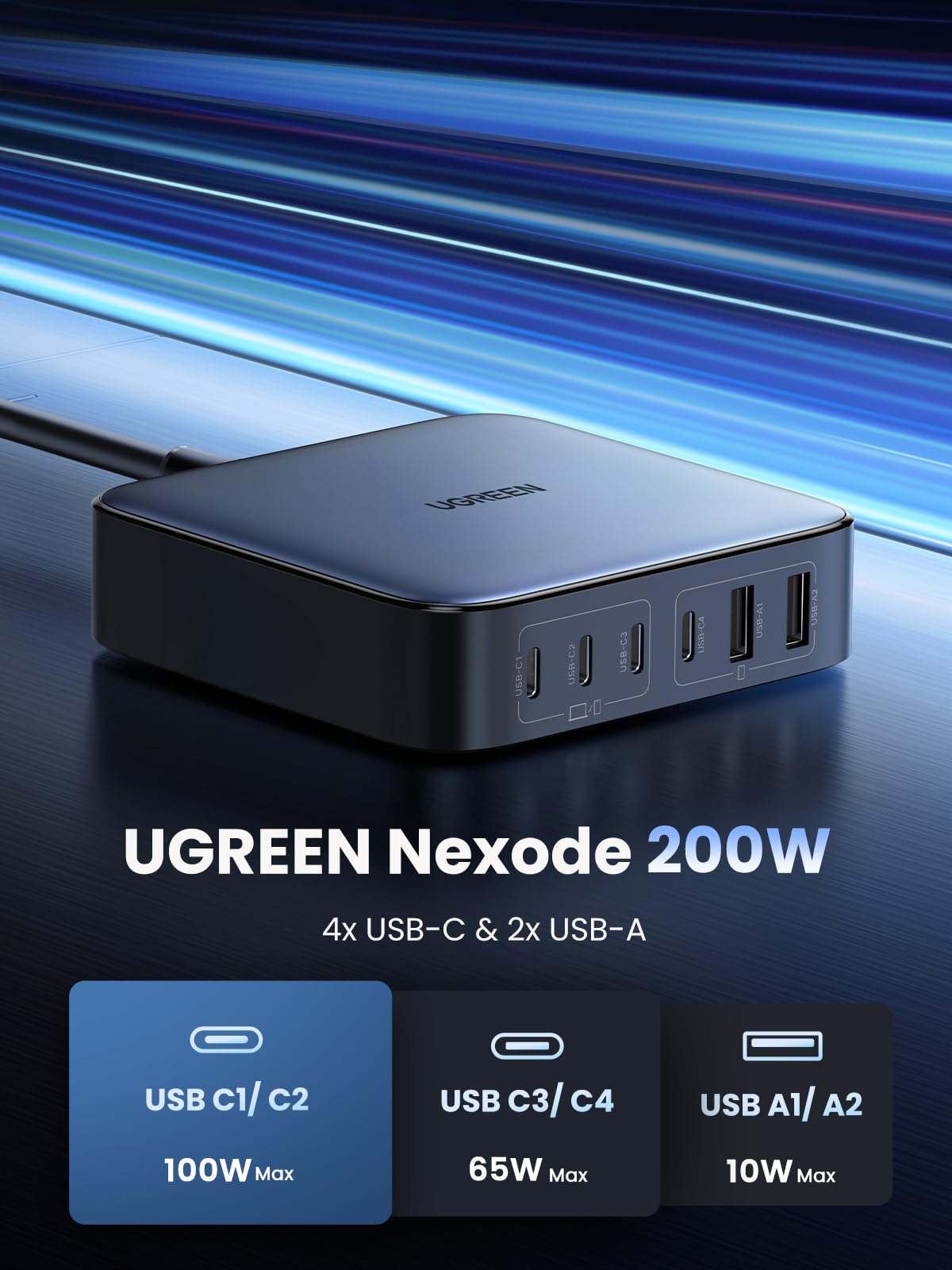 Ugreen 200W Usb C Charger, Nexode 6-Port Gan Desktop Charger, Usb C Charging Station For Macbook Pro/Air, Ipad Pro/Air, Iphone 1