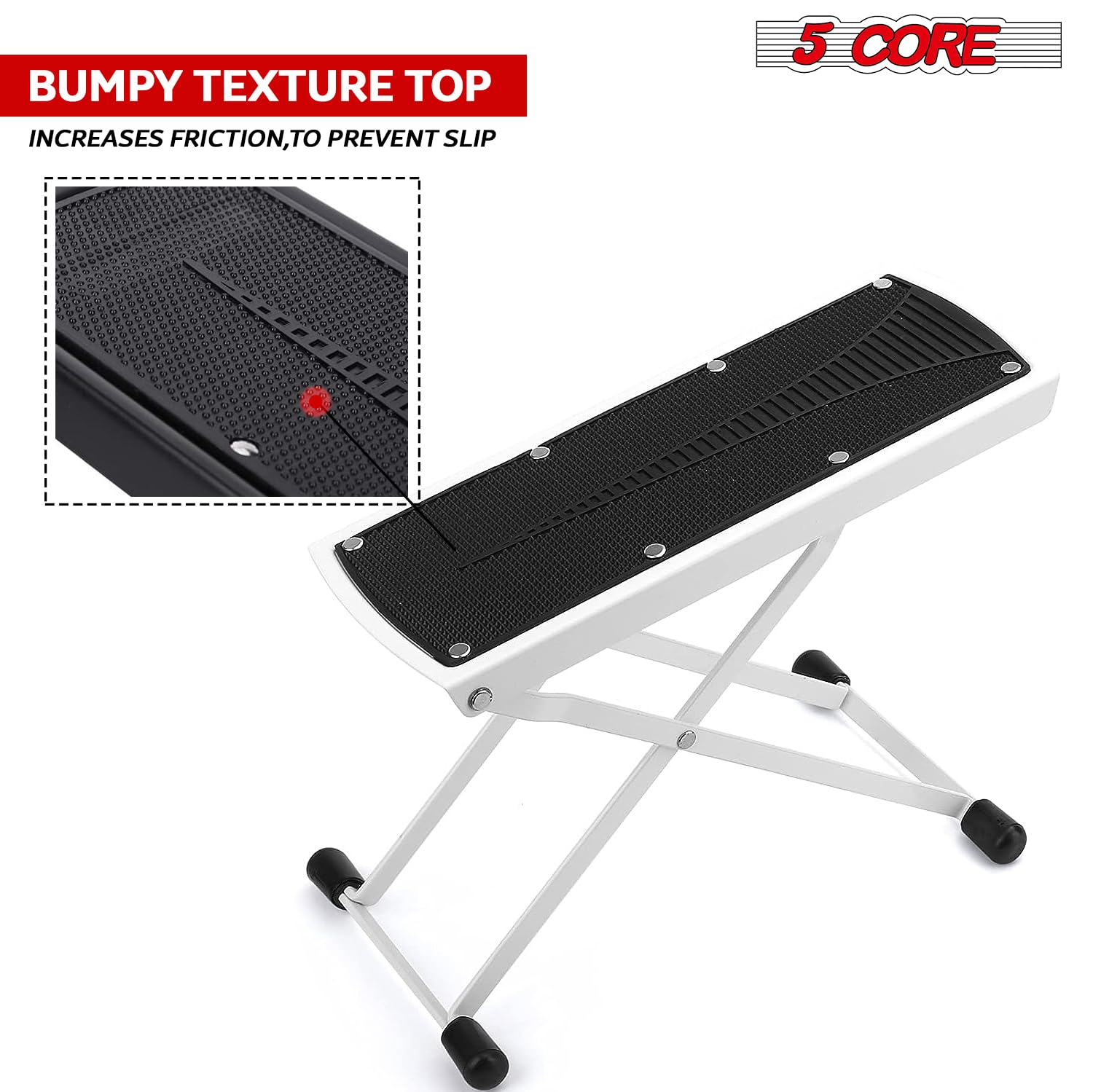 5 Core Guitar Foot Stool - 6-Level Height Adjustable Metal Folding Foot Rest With Non-Slip Surface, Stable Rubber Feet, Portable