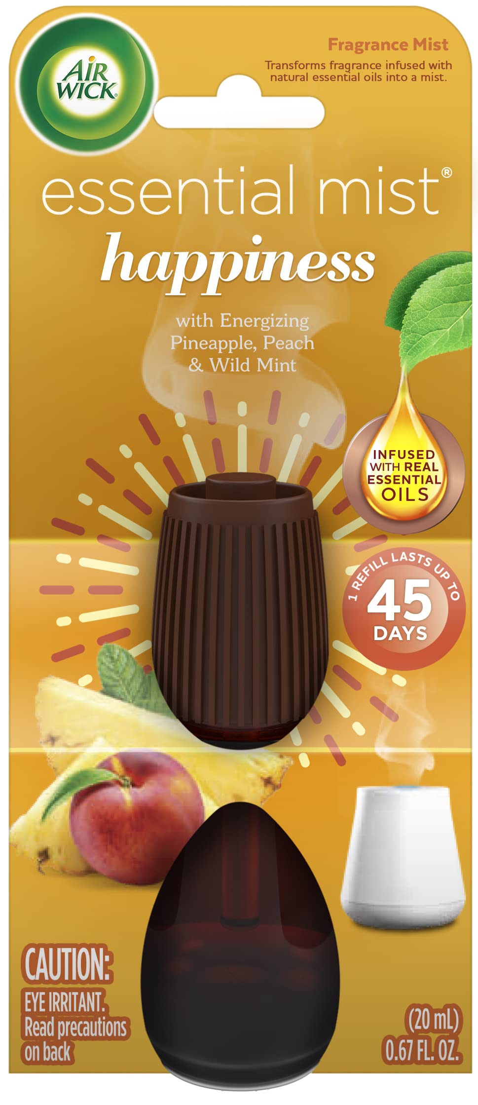 Air Wick Essential Mist Refill, 1 Ct, Happiness, Essential Oils Diffuser, Air Freshener, Aroma