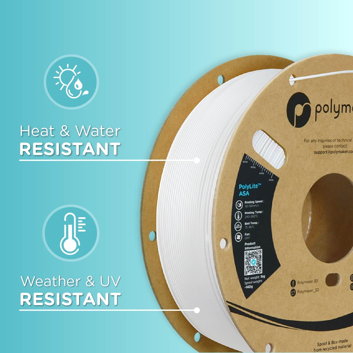 Polymaker Asa Filament 1.75Mm White, 1Kg Asa 3D Printer Filament, Heat & Weather Resistant   Asa 3D Filament Perfect For Printin