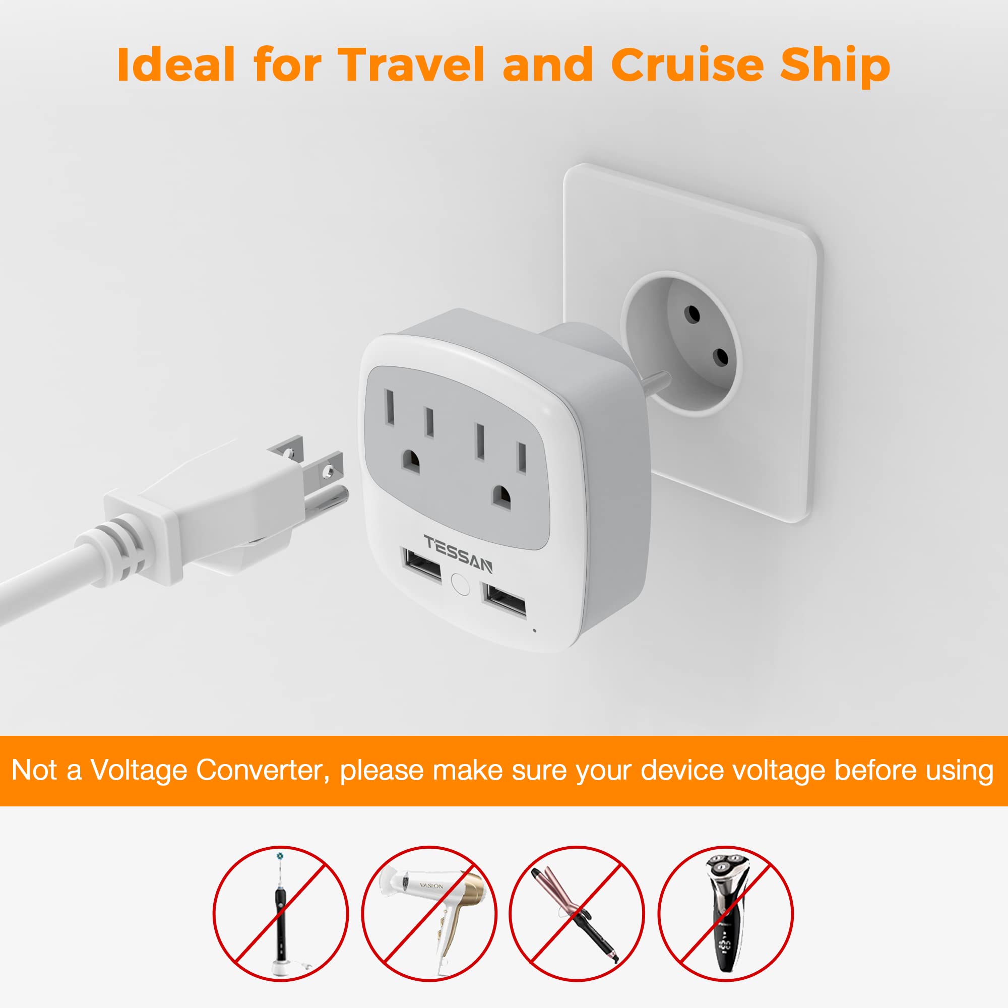 Tessan Israel Power Adapter, Type H Travel Plug Converter Adaptor With ...