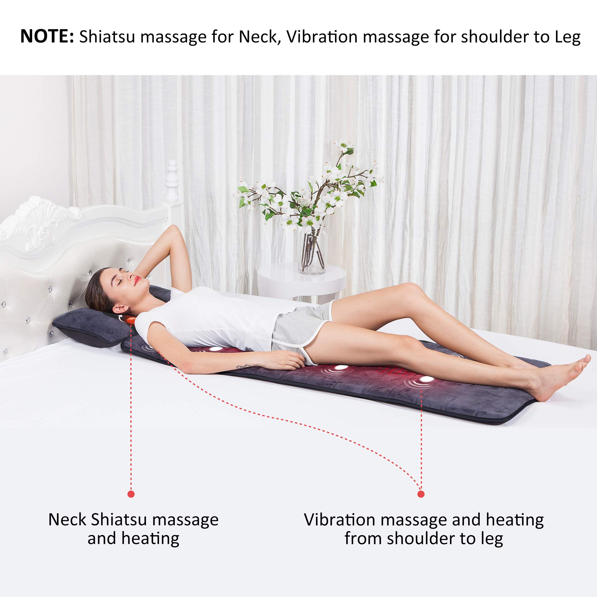 Comfier Massage Mat Full Body With Movable Shiatsu Neck Massage Pillow, 10 Vibrating Motors & 4 Heating Pads Massage Pad,Massage