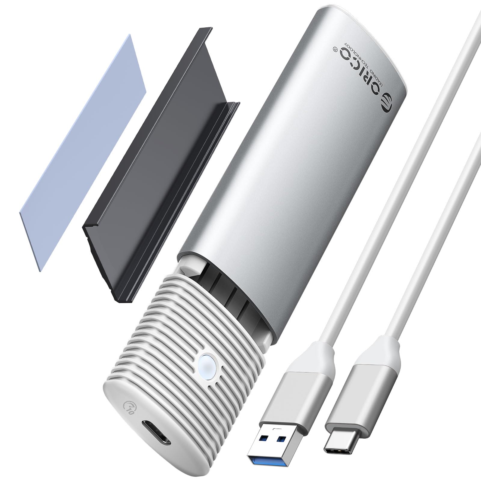 ORICO M.2 NVMe SATA SSD Enclosure Adapter Tool Free, USB C 3.2 Gen 2 10Gbps NVMe, 5Gbps NGFF SATA PCIe M Key(B+M Key) 2230/2242/2260/2280, Aluminum External M2 Reader Support UASP Trim WH(G2A)