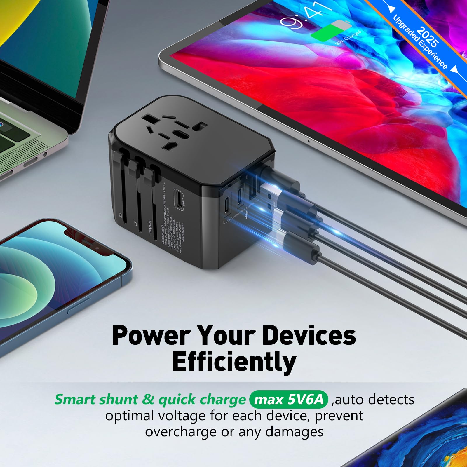 Hichor Universal Travel Adapter International Plug - European Travel Plug Adapter Worldwide Us Aus Eu Uk Spain Germany Ireland I