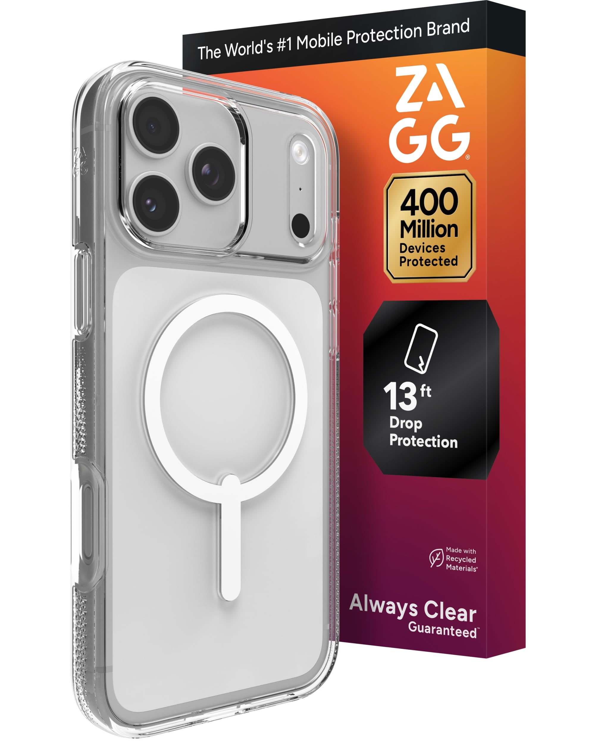 ZAGG Crystal Palace Case for iPhone 17 Pro Max - Clear, Drop Protection (13ft/4m), ClearGuard Anti-Yellowing & Scratch-Resistant