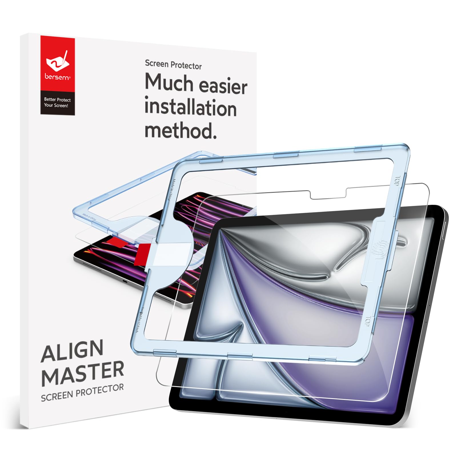 Bersem Screen Protector Compatible With Ipad Air 13 Inch 2024 (M2), Tempered Glass, Ultra Clear, Anti Scratch, Case Friendly, Ez