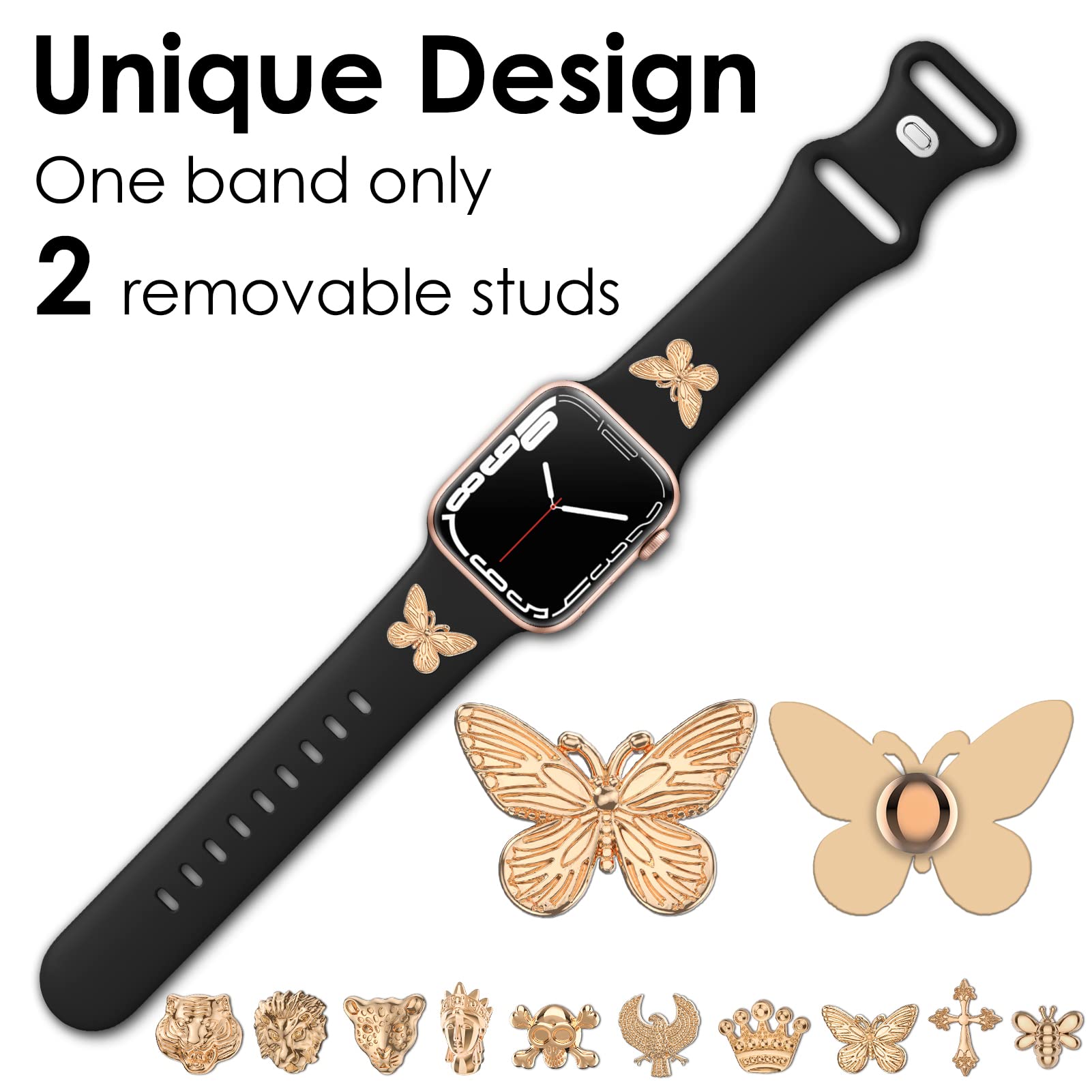 Aopigavi Designer Silicone Watch Bands With Studs Compatible With Apple Watch Band 38Mm 44Mm 40Mm 45Mm 41Mm 42Mm 49Mm, Sport Str