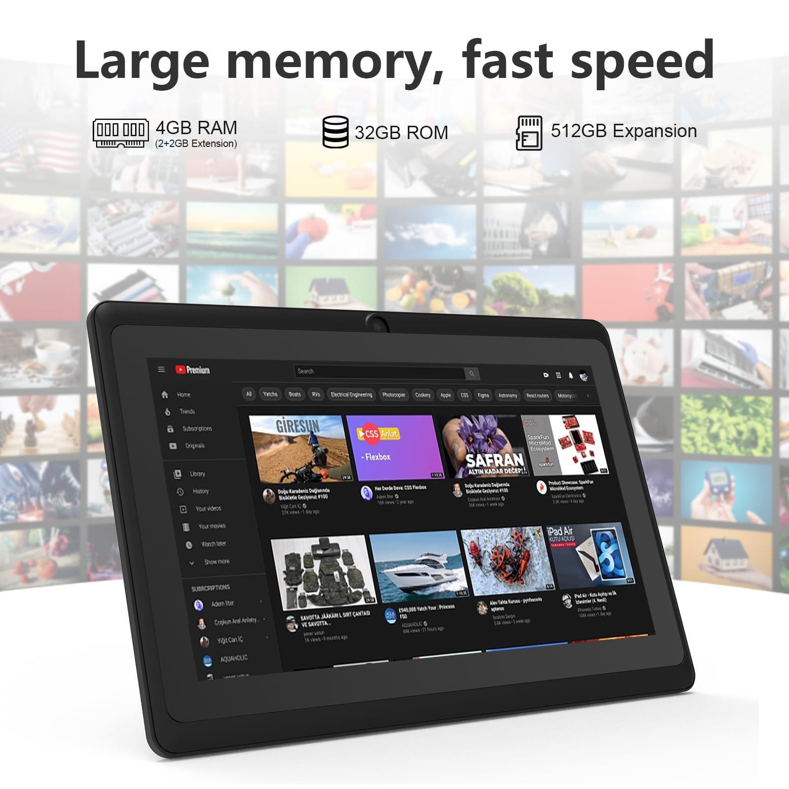 Tablet 7 Inch Android 12 Tablets, 4Gb Ram 32Gb Rom 512Gb Expand, Quad Core Processor Tablet Pc, Wifi, Bluetooth, 3000Mah Battery