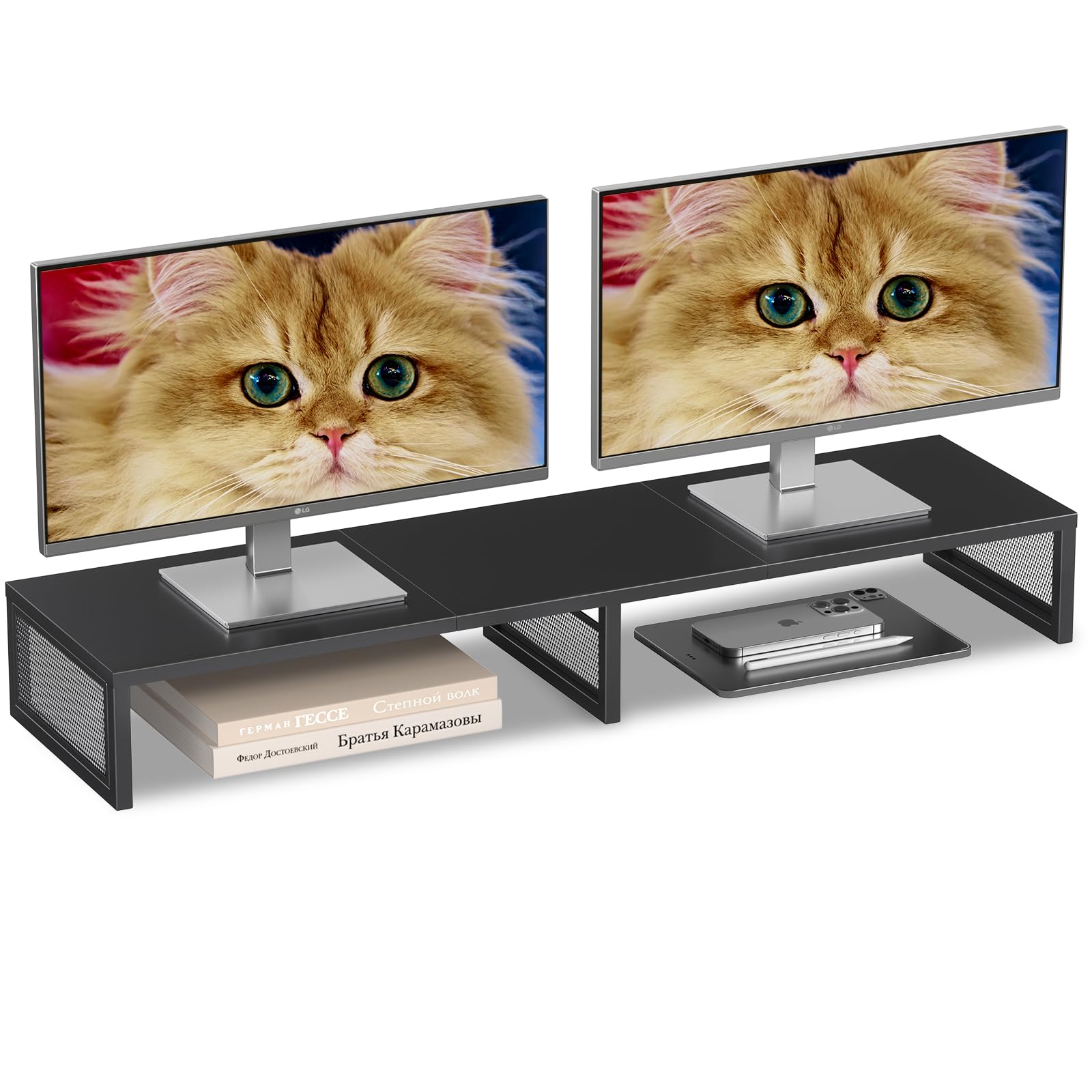 Gugsey Dual Computer Monitor Stand Riser, Desk Organizers and Accessories, Printer & TV Stand, Desk Shelf, Office Desk Accessori