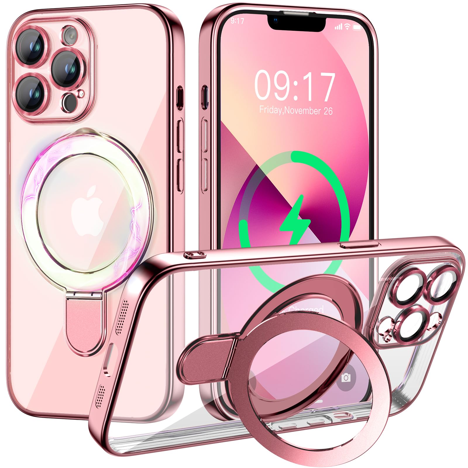 Pmteyoim Magnetic For Iphone 13 Pro Max Case With Invisible Stand[Compatible With Magsafe][Full Camera Lens Protector][Military