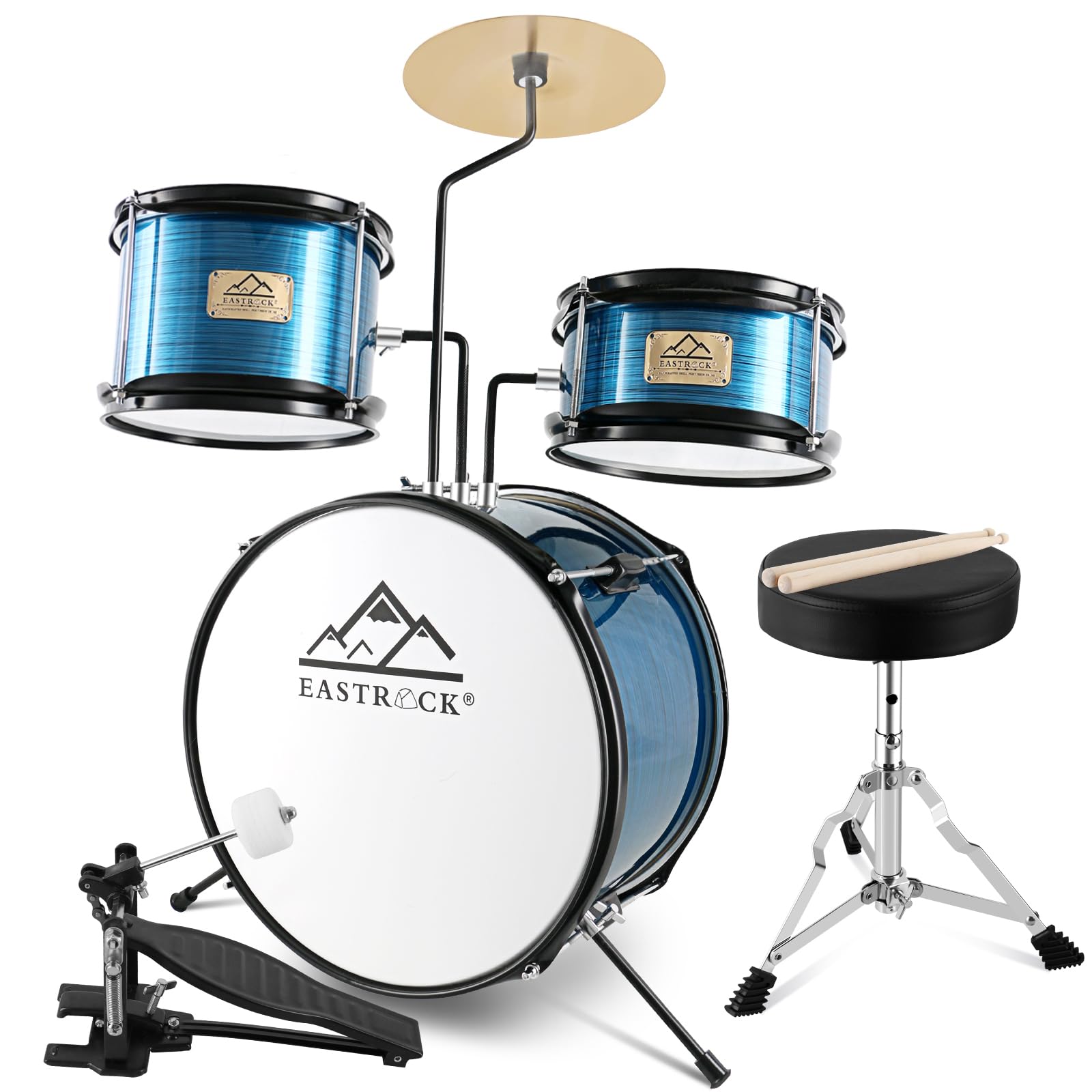 Eastrock Drum Set, 3 Piece 14'' Drum Sets For Drummer,Beginner, Drum Set With Adjustable Throne,Cymbal,Pedal,Drumsticks(Blue)