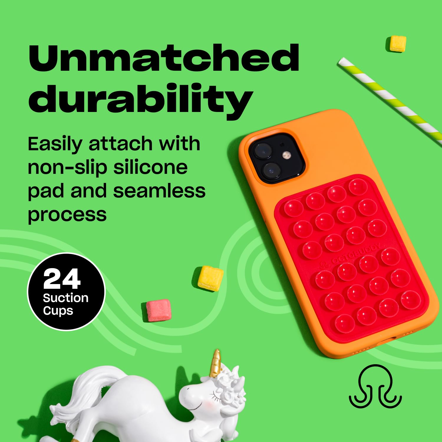 Octobuddy Classic Max - Silicone Suction Phone Case Adhesive Mount - Hands-Free, Strong Grip Holder For Selfies And Videos - Iph