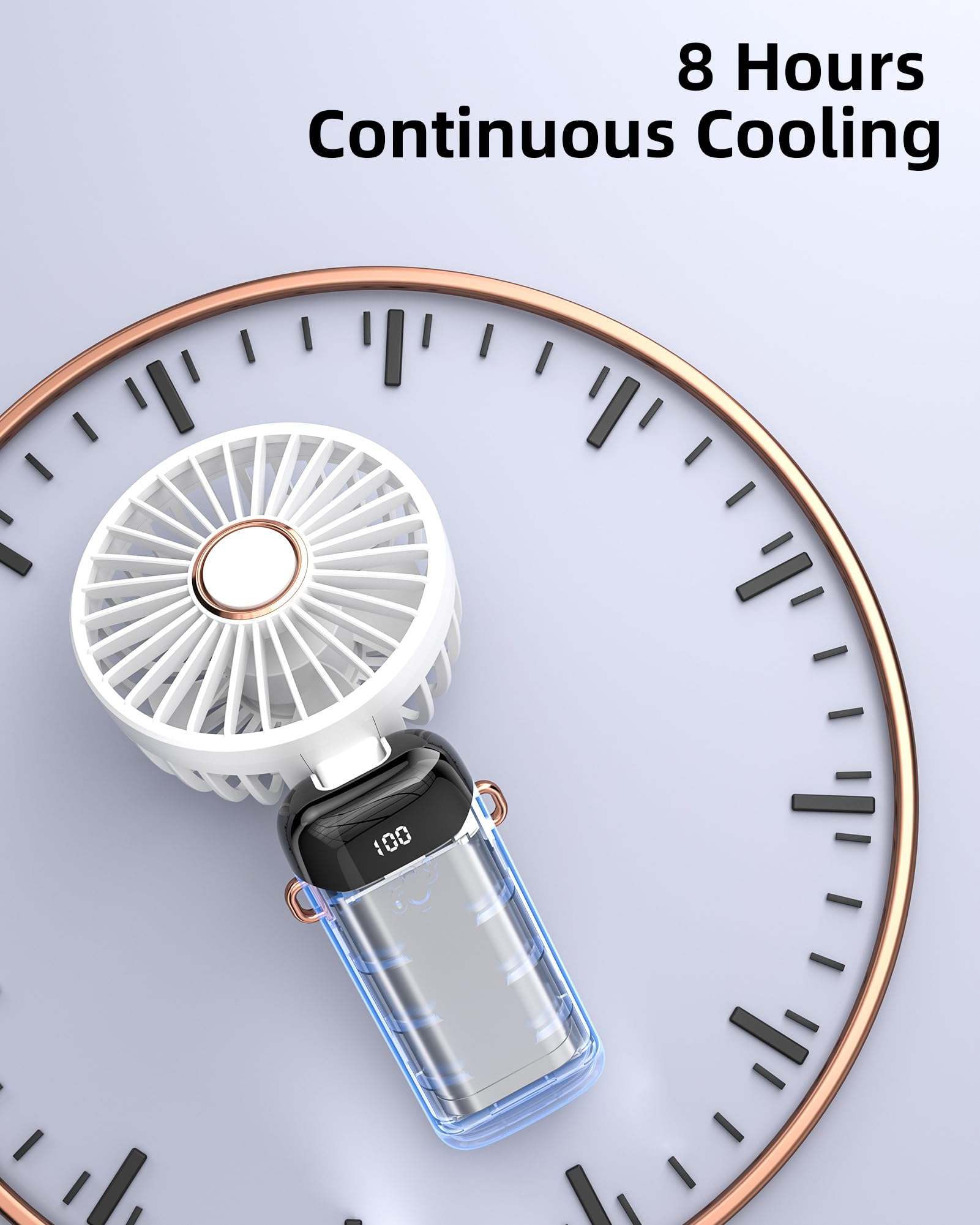 Koonie Portable Handheld Fan, Battery Operated Fan With Base, 8 Hours, Digital Display, 5 Speeds, 90 Ajustable, Rechargeable Min