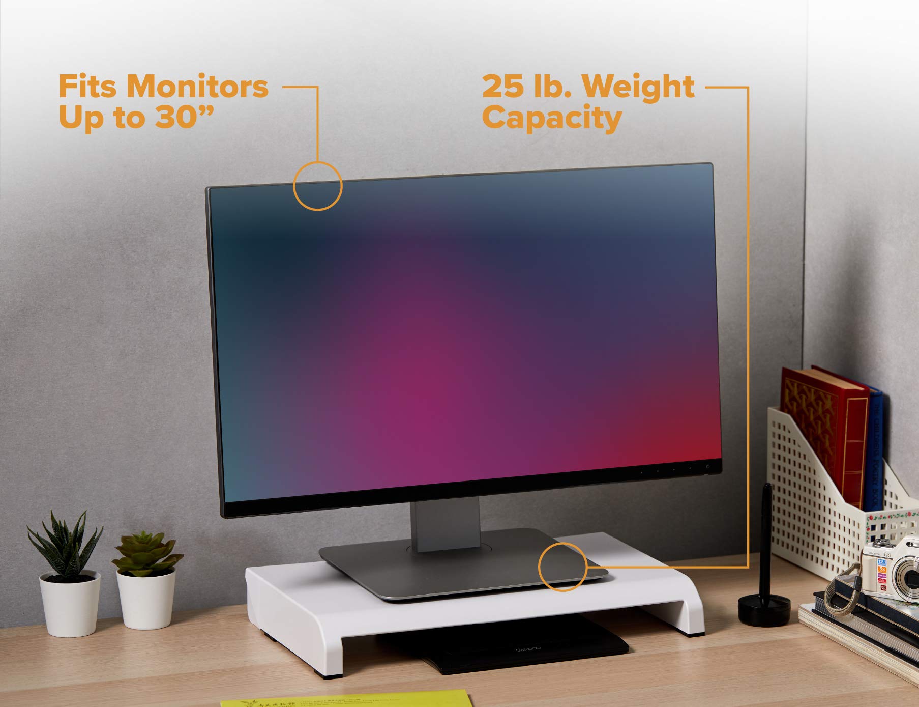 Bostitch Office Konnect Adjustable Monitor Stand Riser, 4 Height Adjustments, Built In Cable Management, Rubber Feet   White