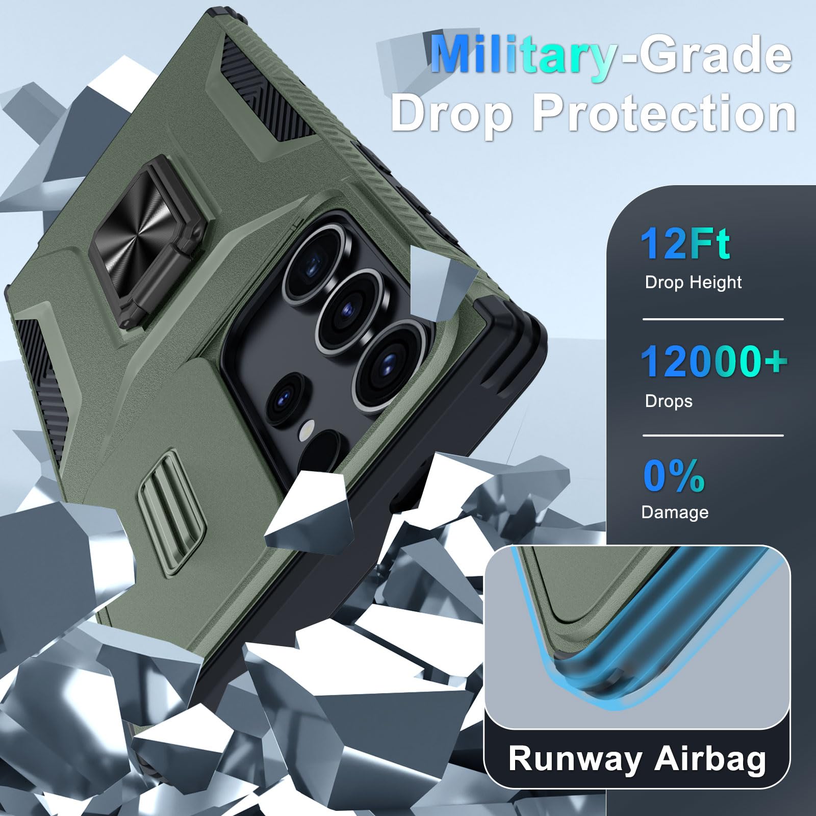 Casejeen For Samsung Galaxy S24 Ultra Case With Tempered Glass Screen Protector And Camera Lens Cover,Rotated Ring Stable Kickst