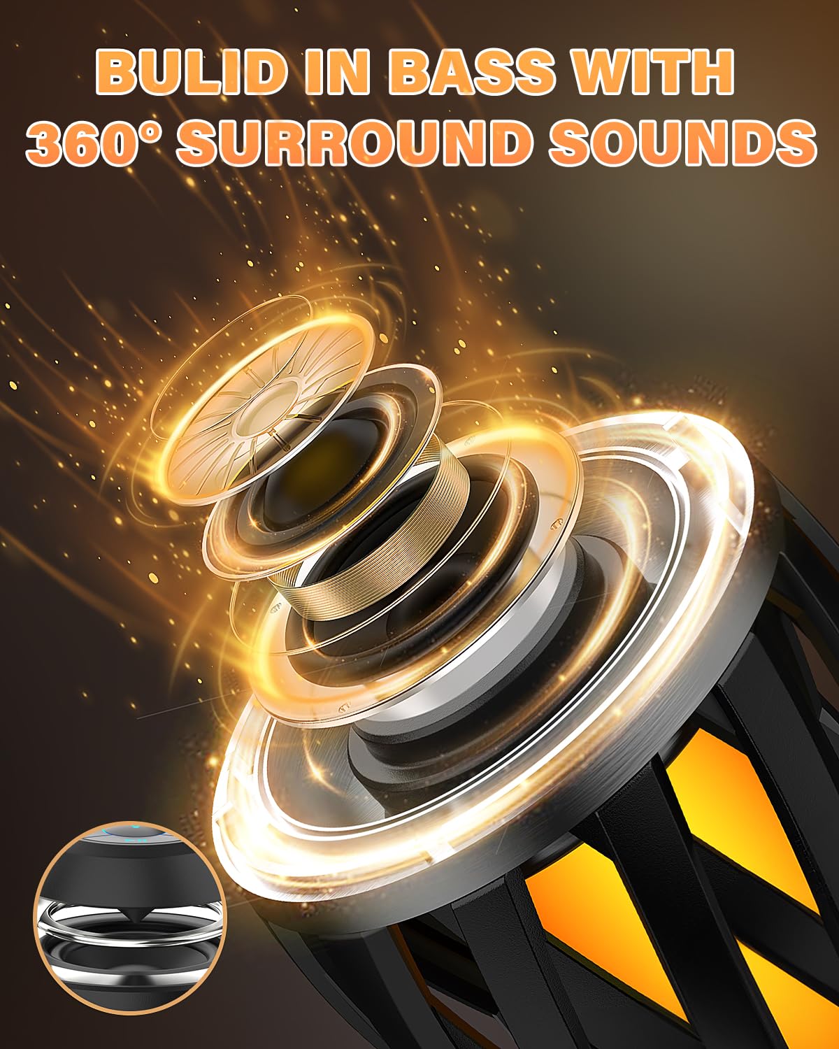 Xpoovv Waterproof Outdoor Bluetooth Speaker With Led Torch, Cool Birthday Gift For Him, Dad, Boyfriend, For Patio, Garden, Campi