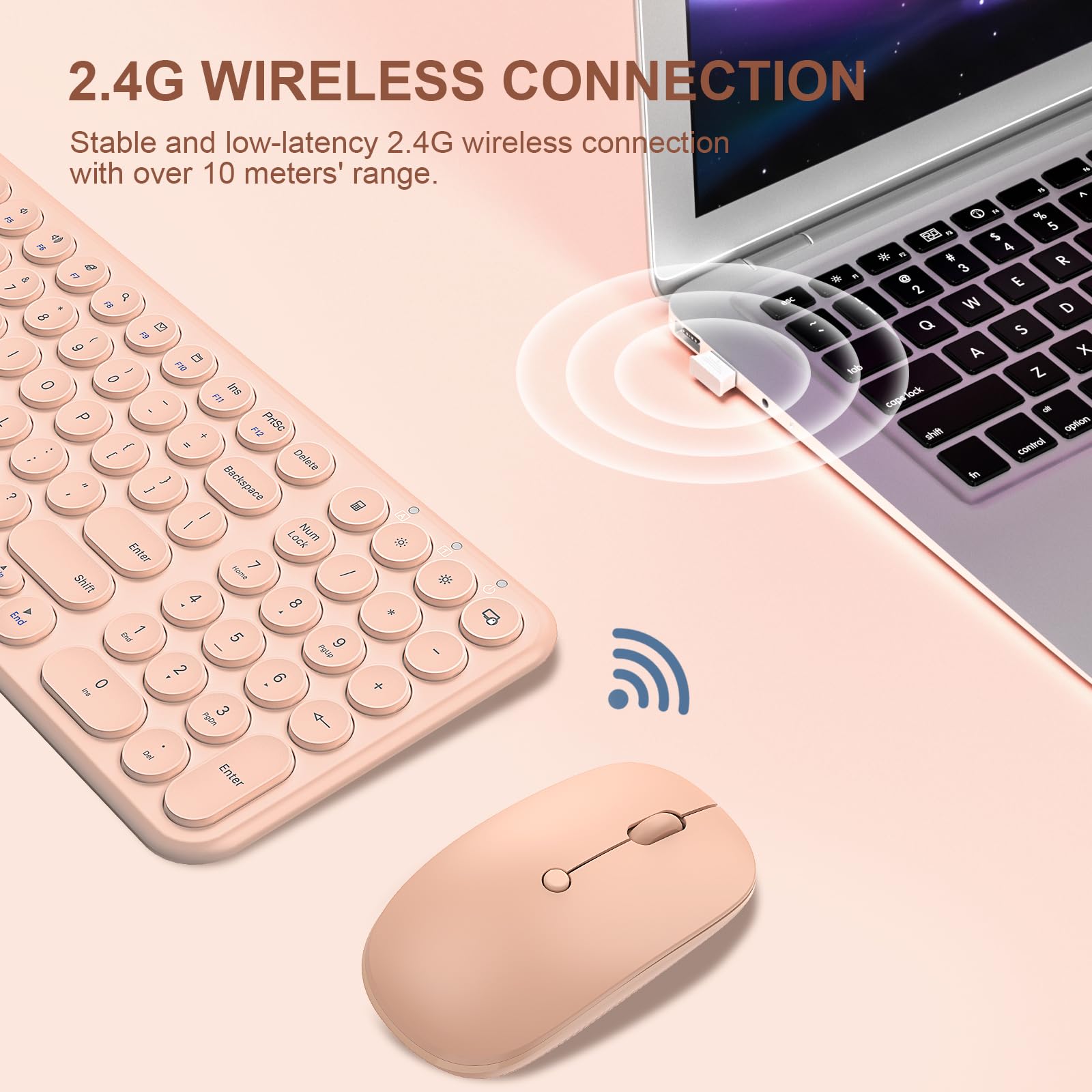 Mobifice Wireless Keyboard And Mouse 2.4Ghz Usb Combo Ultra Thin Cordless Compact Sized Silent Retro Computer Keyboard Mouse Sui