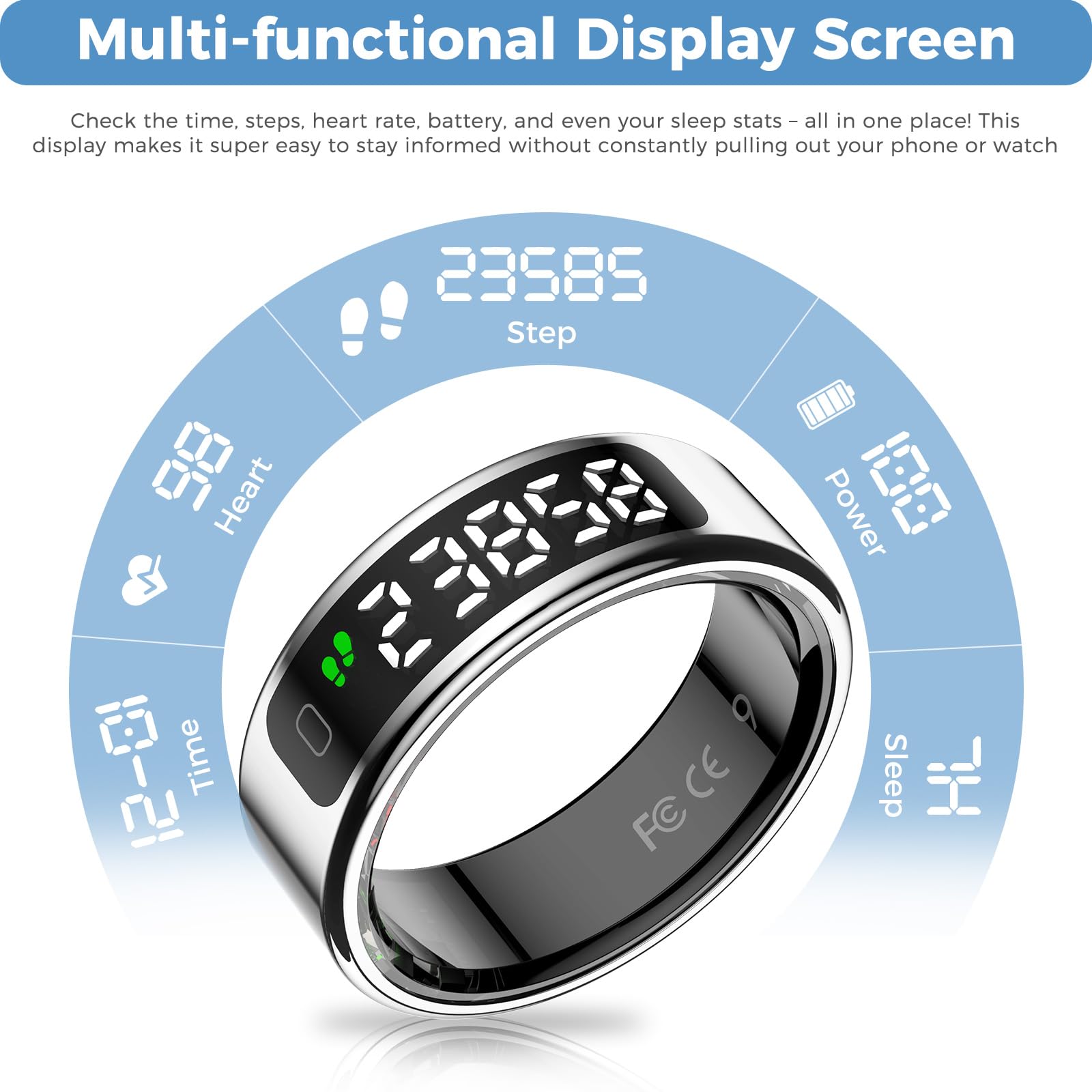 Smart Ring Fitness Tracker For Men Women - Ring With Touchscreen Display For Activity, Sleep & Heart Rate Tracking, Step Counter