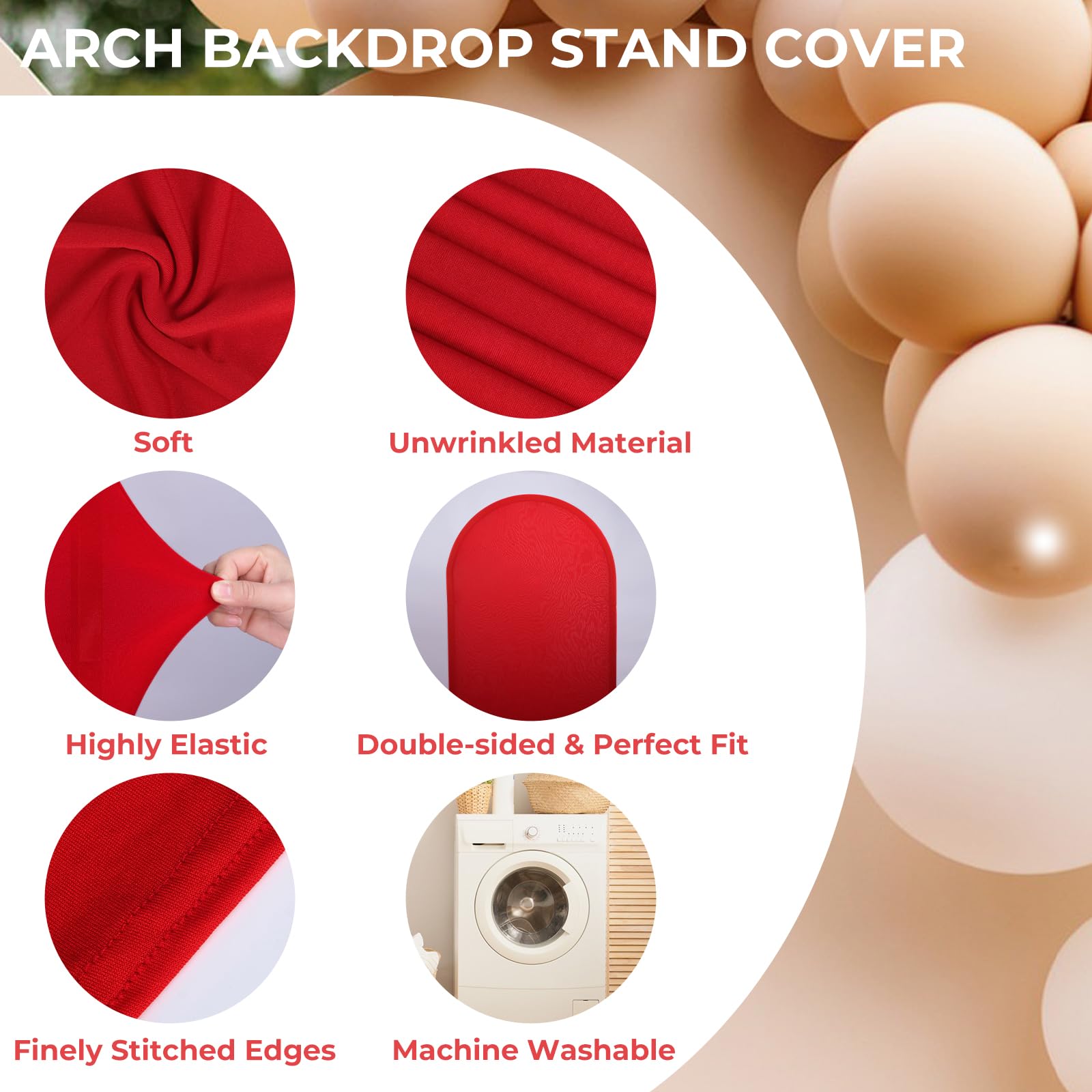 Babenest 7.2Ft Red Wedding Arch Cover, Spandex Fitted Arch Backdrop Cover For Photography, Round Top Chiara Stand Cover For Part