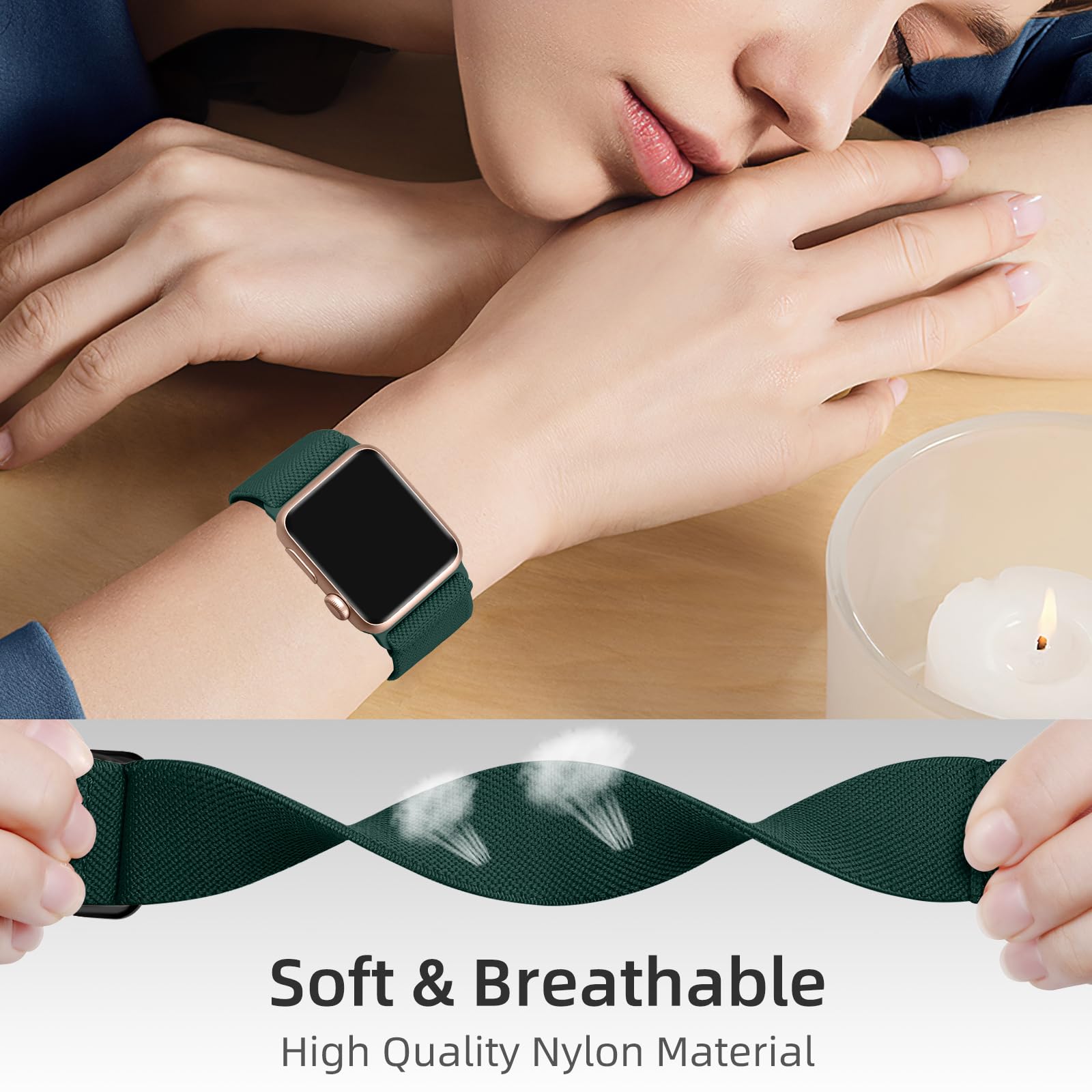 Daqin 3 Pack Stretchy Nylon Solo Loops Compatible With Apple Watch Band 49Mm 45Mm 44Mm 42Mm Men, Adjustable Braided Sport Elasti