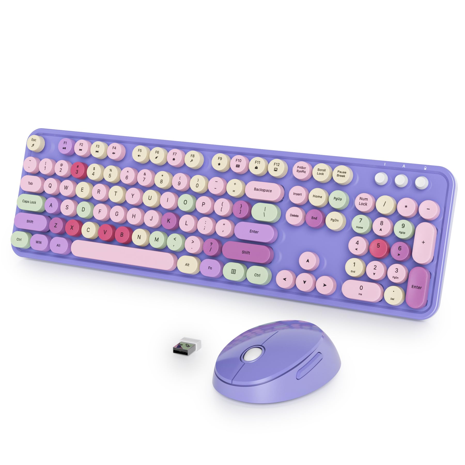 Fogruaden Purple Keyboard And Mouse Wireless, Retro Typewriter Keyboard, 2.4Ghz 104 Keys Full Size Cute Keyboard With Number Pad