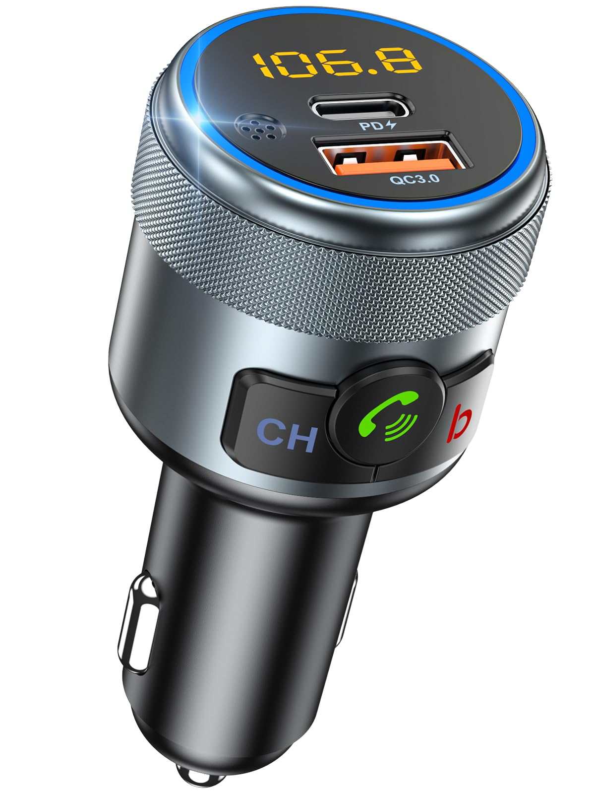 Lencent Car Fm Transmitter, Wireless Bluetooth 5.1 Radio Adapter Car Kit With Big Button, Type C Pd 20W And Qc3.0 18W Car Fast C