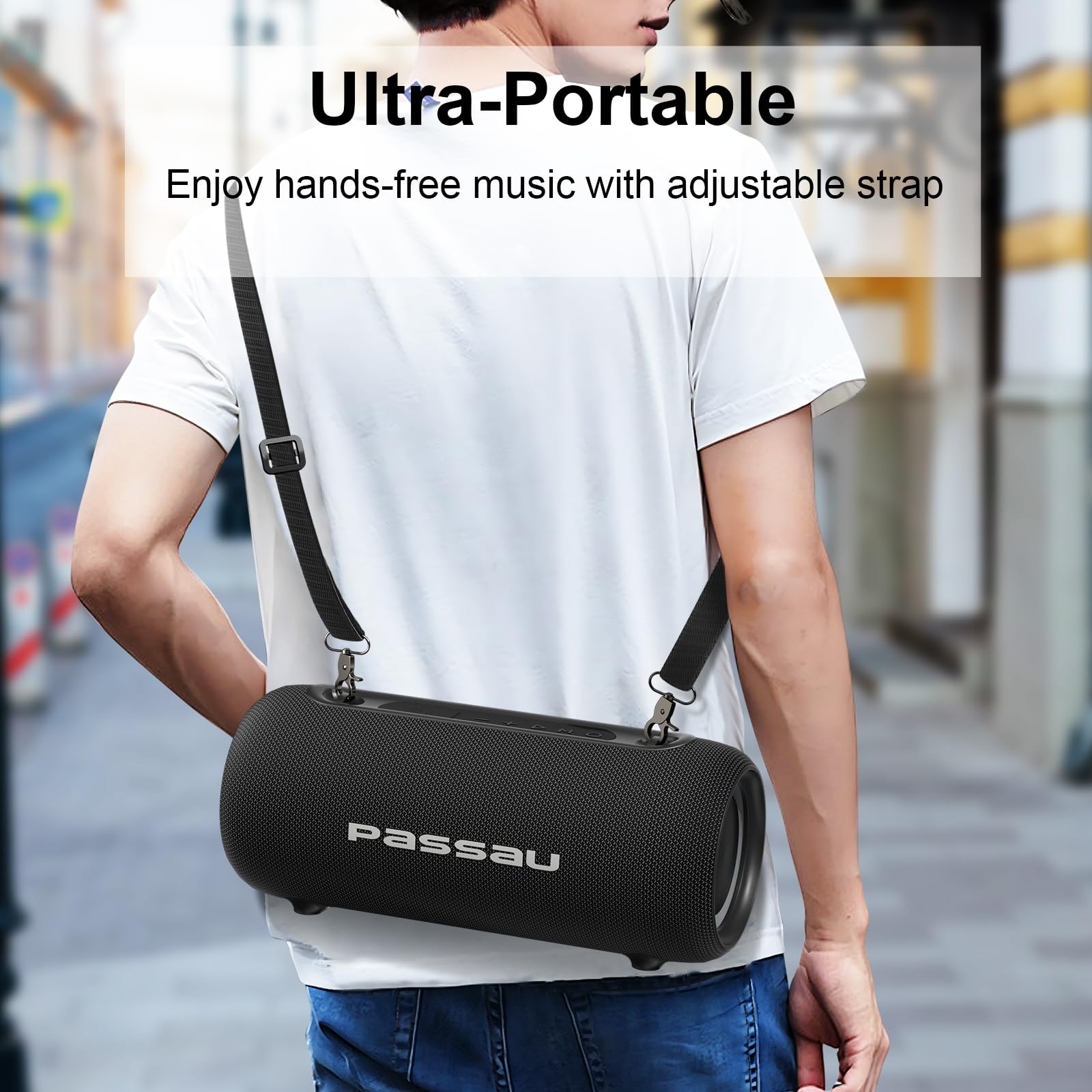 Passau Portable Bluetooth Speakers 40W Peak Loud Stereo Sound, Passive Radiators Deep Bass, All Day Playtime, Adjustable Strap,