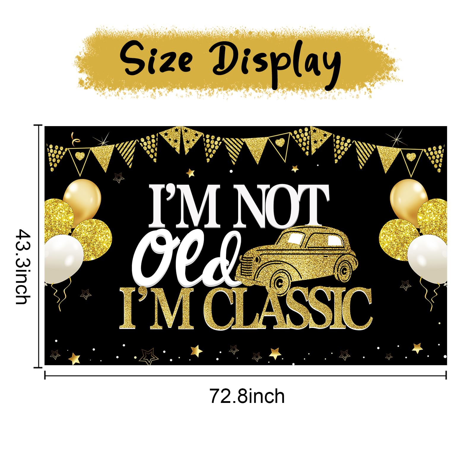 Funny Birthday Decorations For Men I'M Not Old I'M Classic Backdrop,Black Gold Funny Classic Car Happy Birthday Backdrop Party S