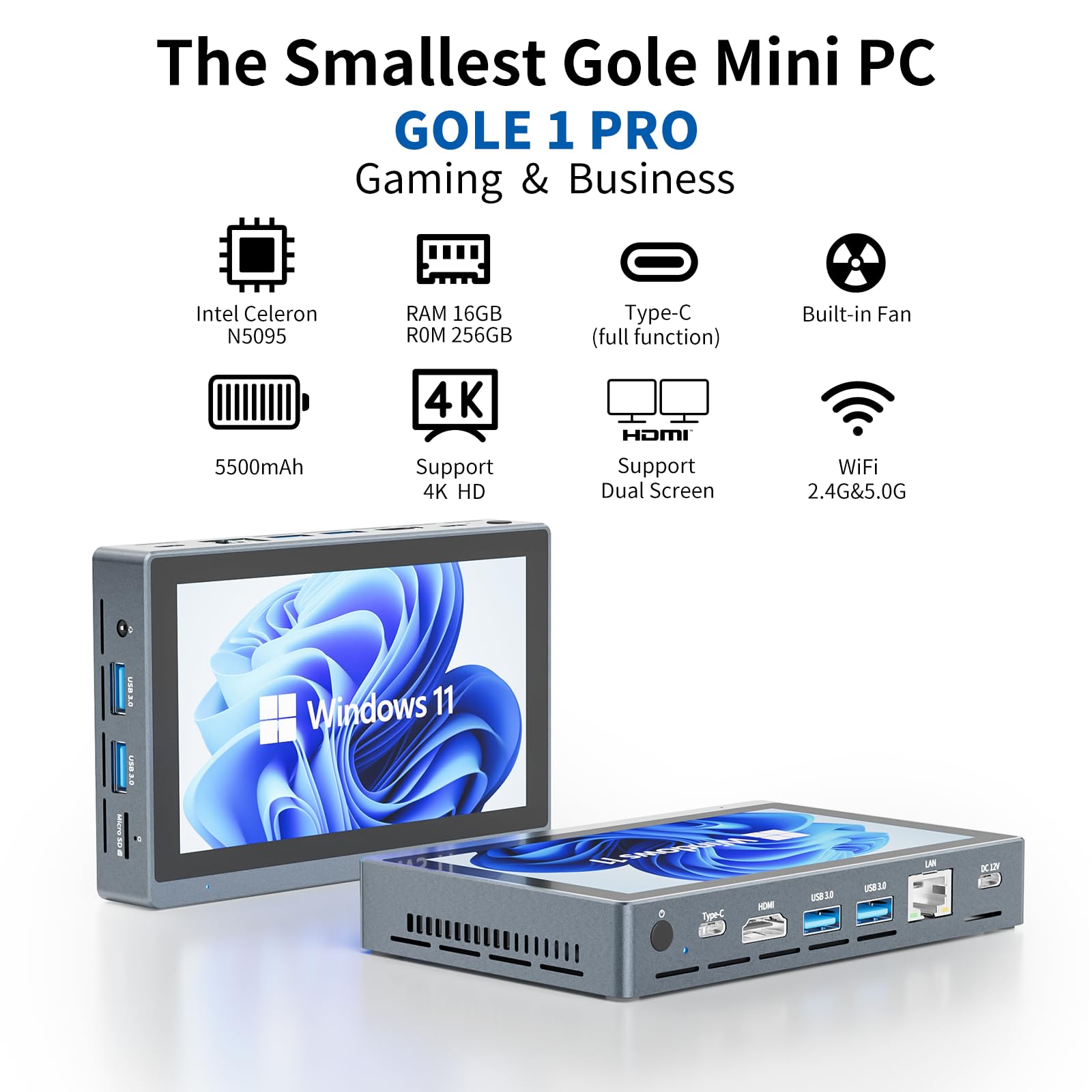 Higolepc Mini Pc Win 11 Pro,Celeron N5095 Mini Computer With Fan,16Gb Ddr4,256Gb Rom,Full Featured Type C Mini Pc With Screen,Mi
