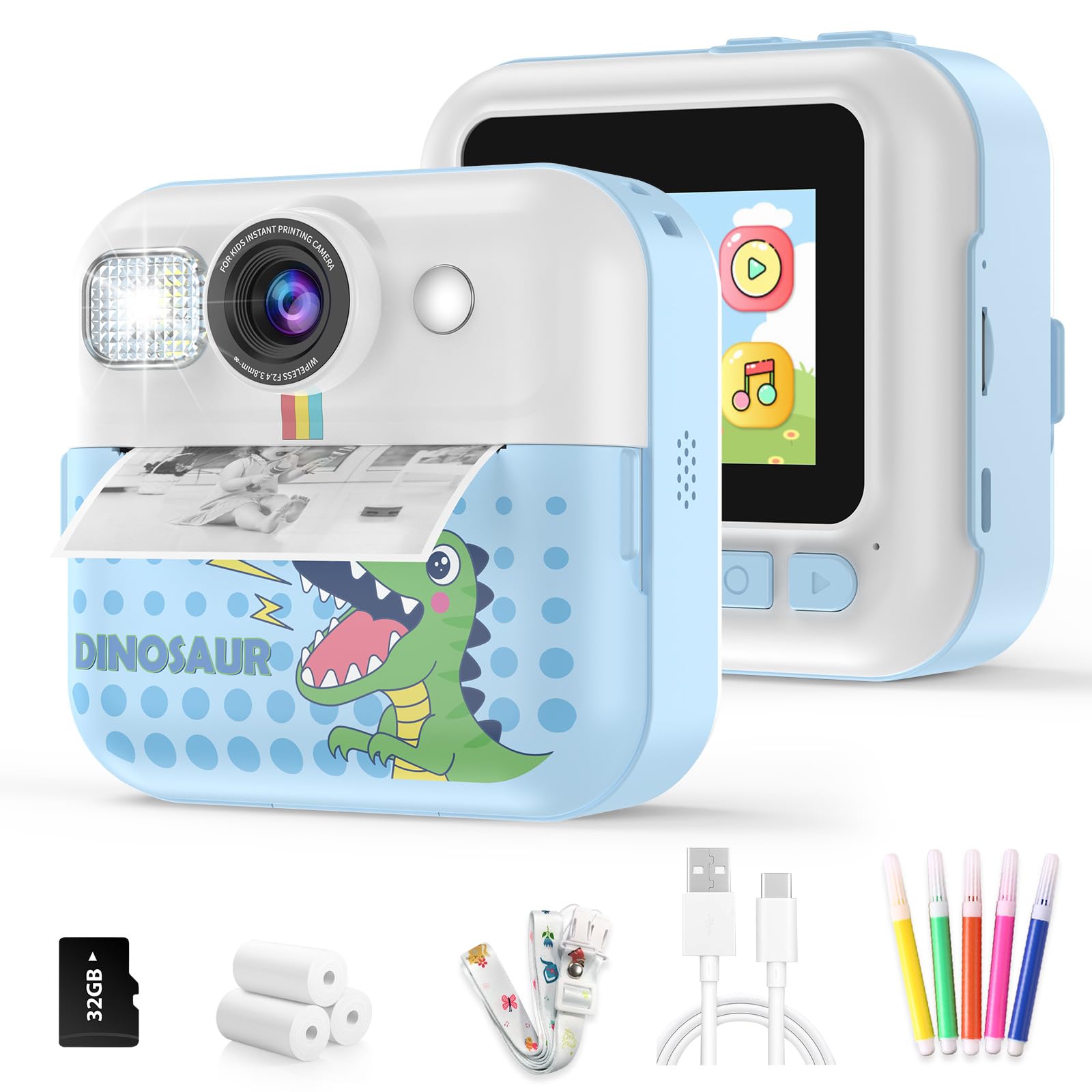 Instant Print Camera for Kids, Toddler 1080P Toys Printable Selfie Cameras, Christmas Birthday Gifts for Girls Boys Age 3-10 wit