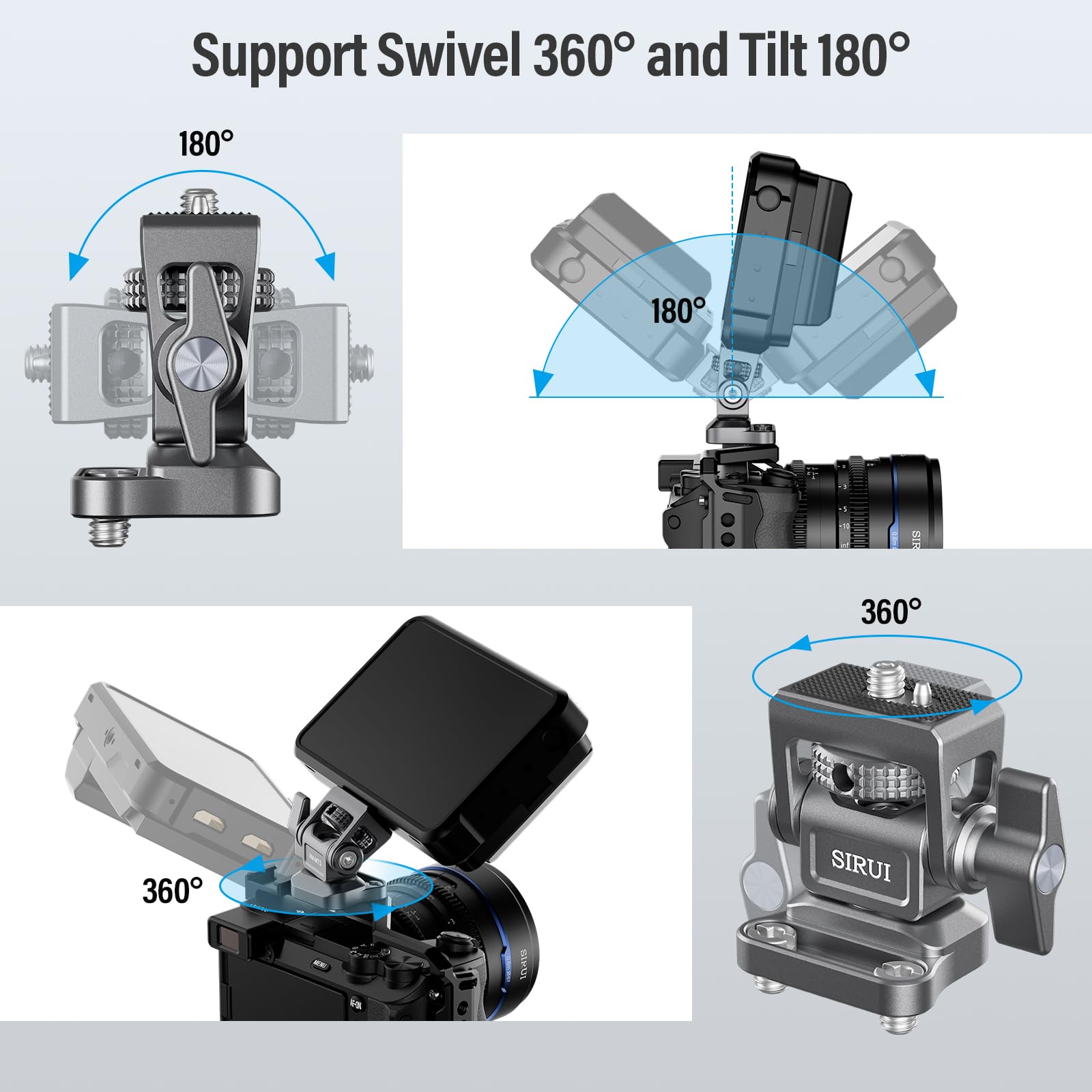 Sirui Field Monitor Bracket With Dual 1/4' Screws Mount, Swivel 360� And Tilt 180� Adjustable Camera Monitor Holder For 5' And 7' Monitor, Am Mts