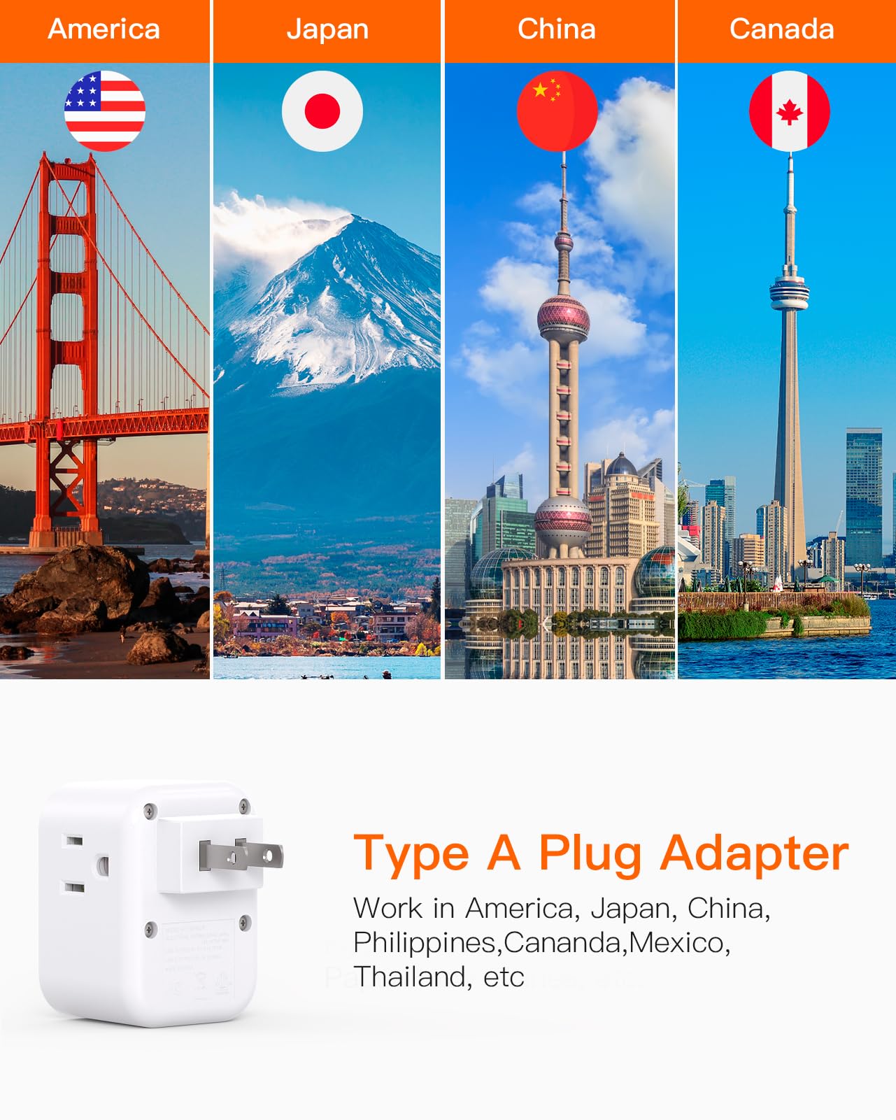 ?2 Pack? Us To Japan Plug Adapter, Type A Travel Power With 3 Outlets, 3 Usb Ports (2 Usb C), 6 In 1 Travel Power Plug Adaptor F