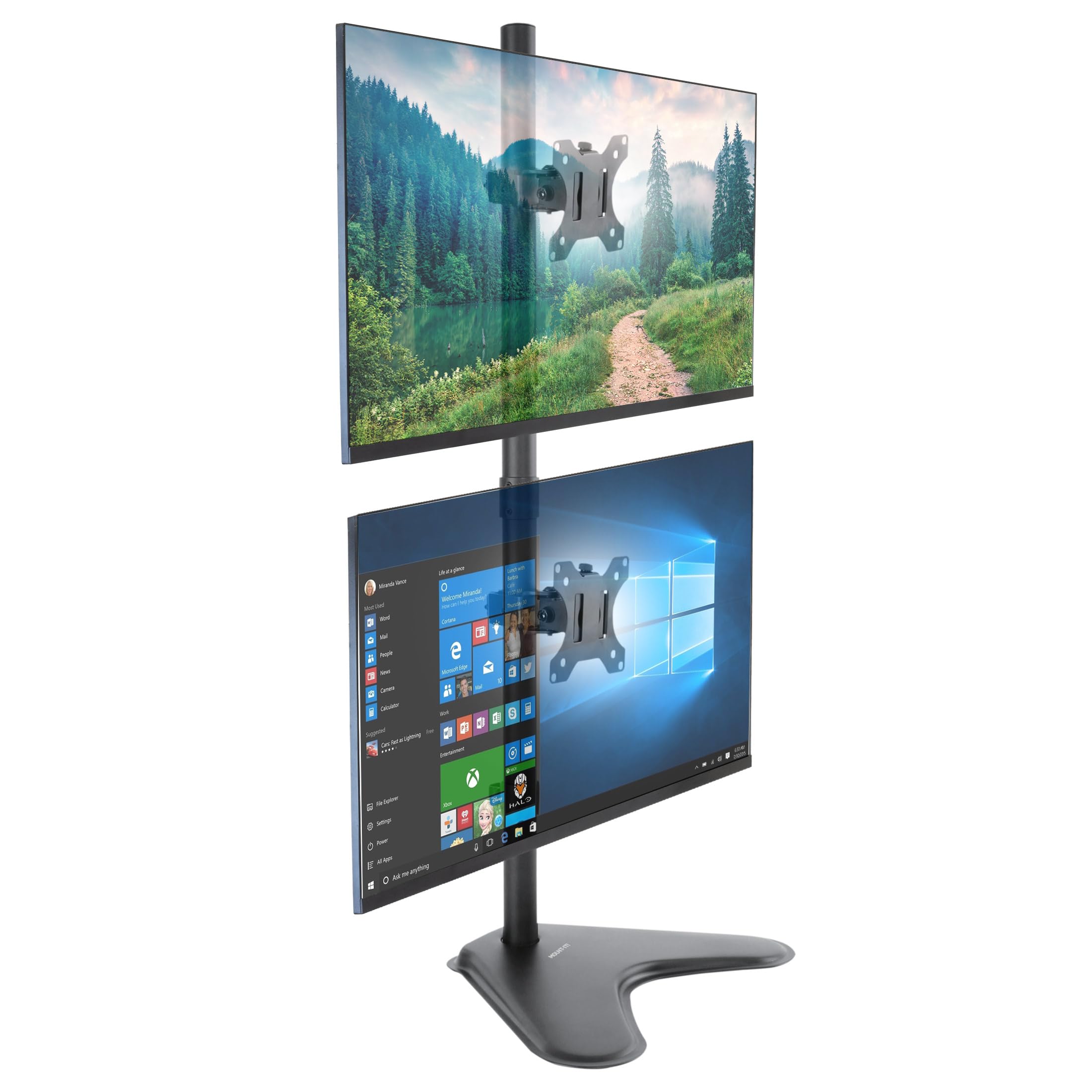 Mount-It! Vertical Dual Monitor Stand, Freestanding Stacked Monitor Mount for 2 Screens 17-32, Height Adjustable, Tilt Swivel Ro