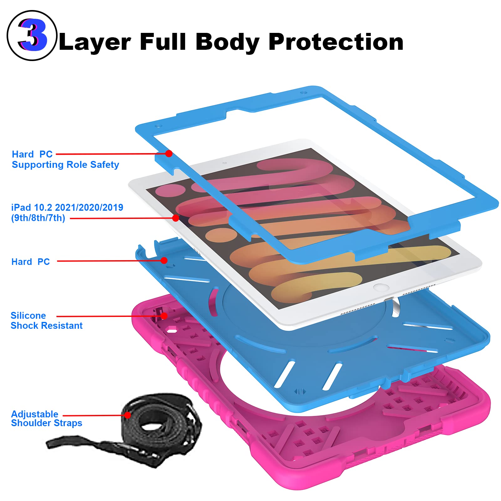 Andnary Case For Ipad 10.2 Inch Case, Ipad 9Th/8Th/7Th Gen Ipad Case Compatible With Ipad 10.2 Inch 2021/2020/2019 Shockproof Ru