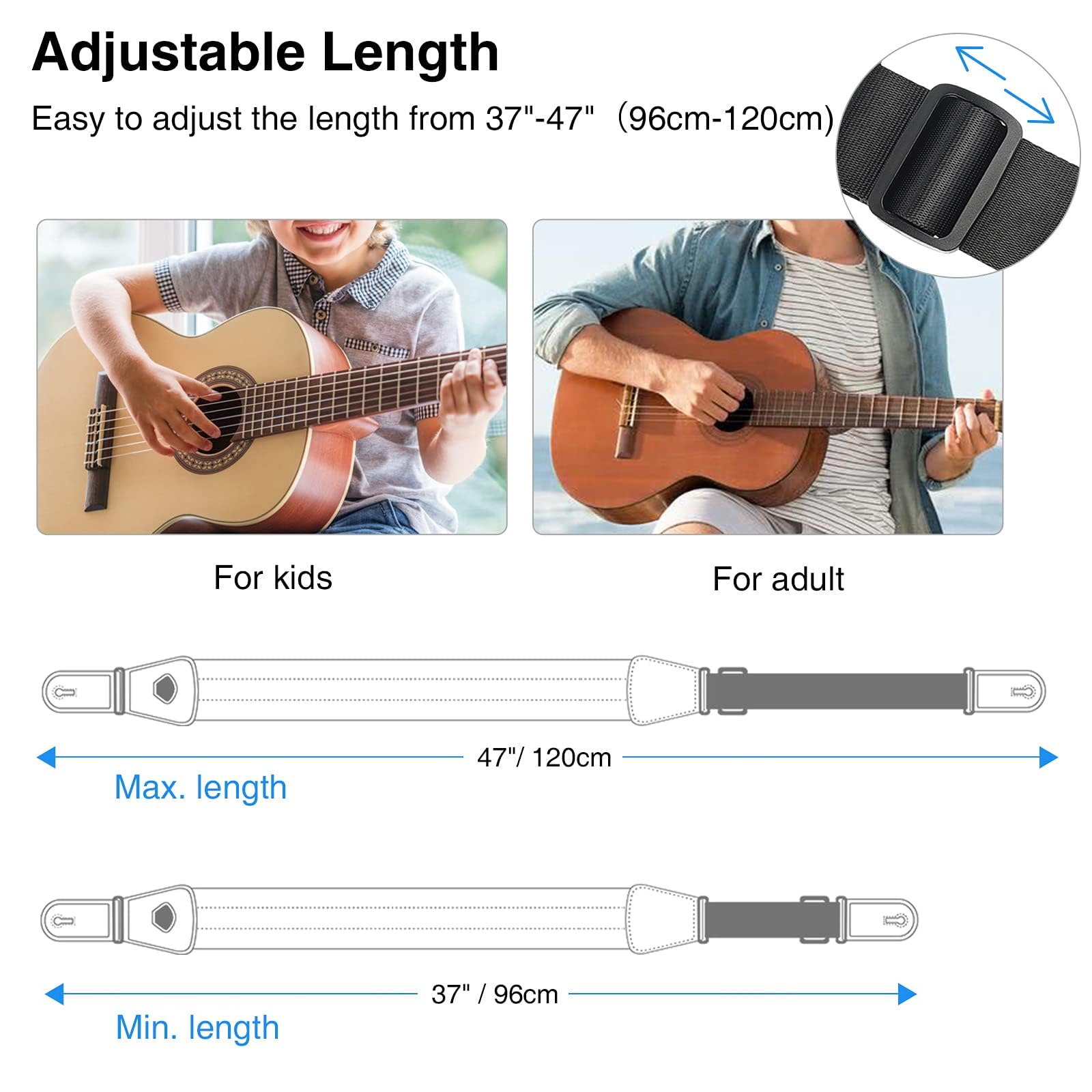 Lekato Bass Guitar Strap For Electric Guitar & Bass 3 Wide Guitar Straps Padded Bass Guitar Strap Adjustable Length From 38 To 4