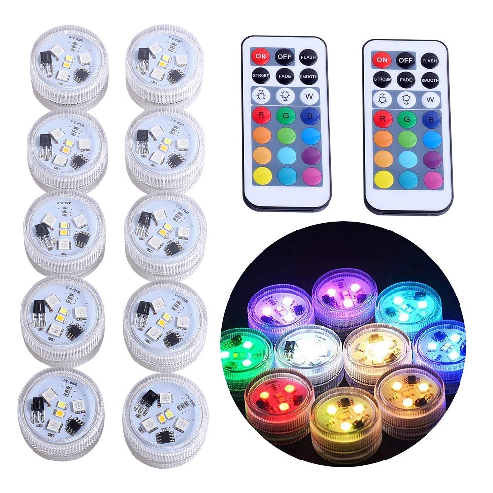 Kucam Mini Submersible Led Lights, Waterproof Small Led Tea Lights Candle With Remote Battery Operated,Rgb Color Changing For Va