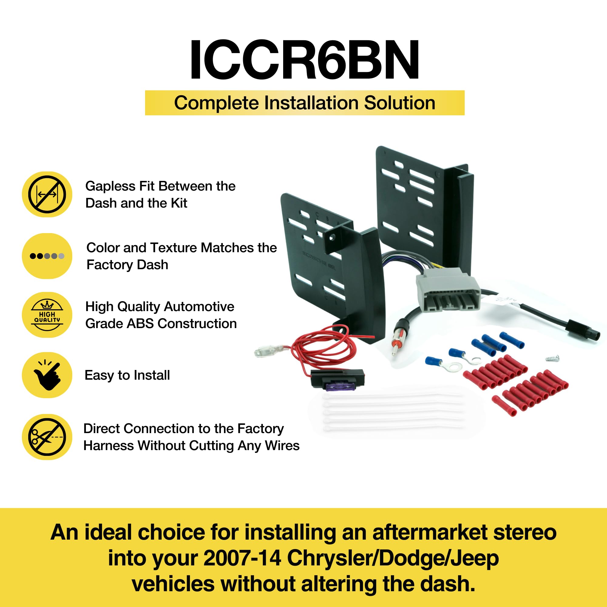 Scosche ICCR6BN Complete Double DIN Stereo Installation Kit for Select Non Amplified 2007 20 Chrysler, Dodge, Jeep, Mitsubishi, RAM and VW Vehicles   See Fit Guide in Images to Verify Your Vehicle