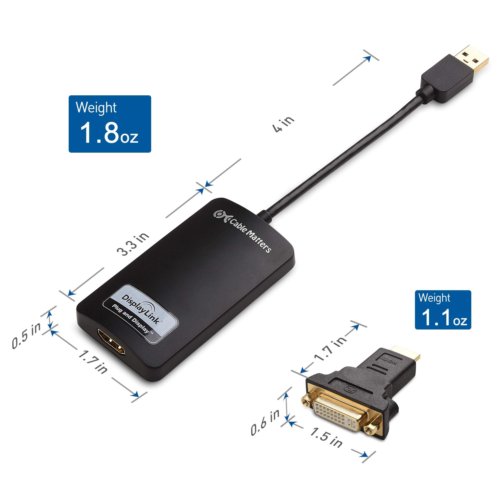 Cable Matters SuperSpeed USB 3.0 to HDMI Adapter (USB to HDMI Adapter) for Windows up to 1440p in Black