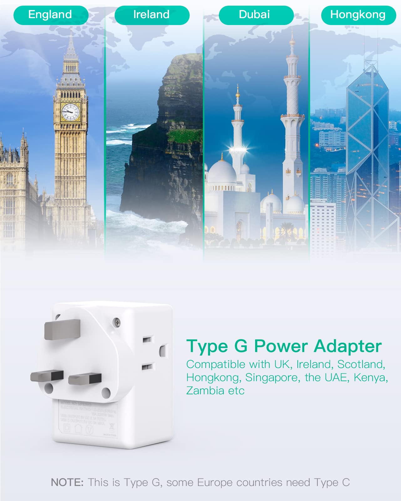 [2 Pack] Uk Travel Plug Adapter   Us To Uk Plug Adapter, Type G International Plug Adapter, Dubai England Ireland Travel Essenti