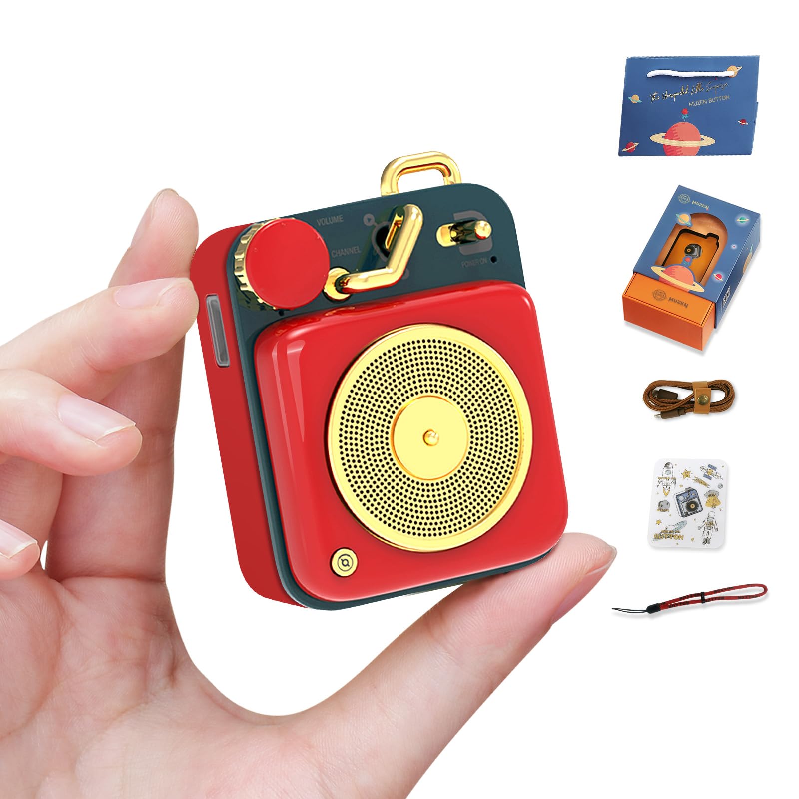Muzen Mini Bluetooth Speaker, Button Portable Vintage Small Cute Wireless Metal Speaker, Rechargeable High Definition Loud Volume Audio Speaker With Lanyard, Classic Retro For Birthday Outdoor