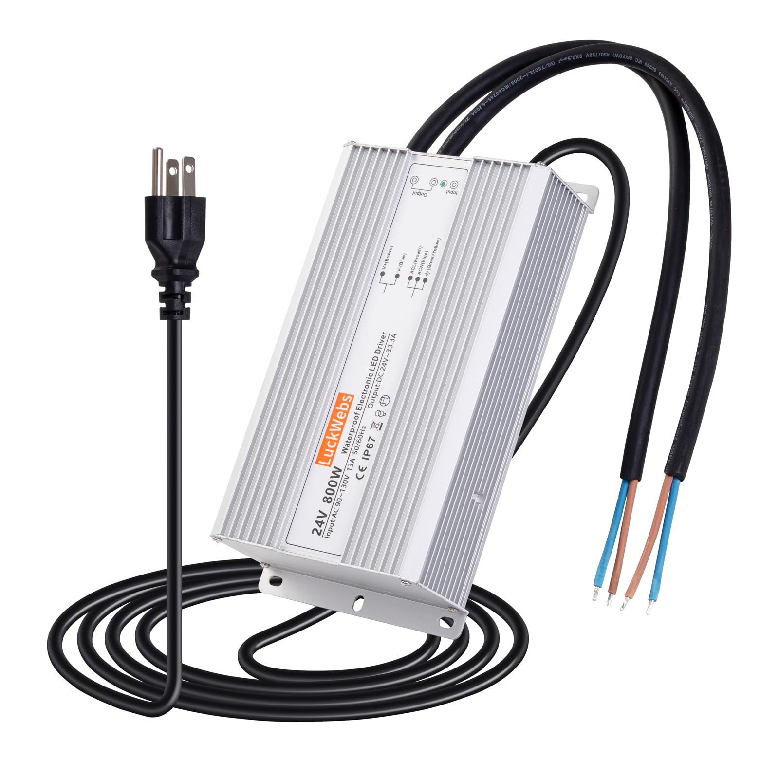 LuckWebs LED Driver 24V 800W Waterproof Power Supply AC 90-130V to DC 24V33.3A Switching Power Supply IP67 Low-Voltage Transform