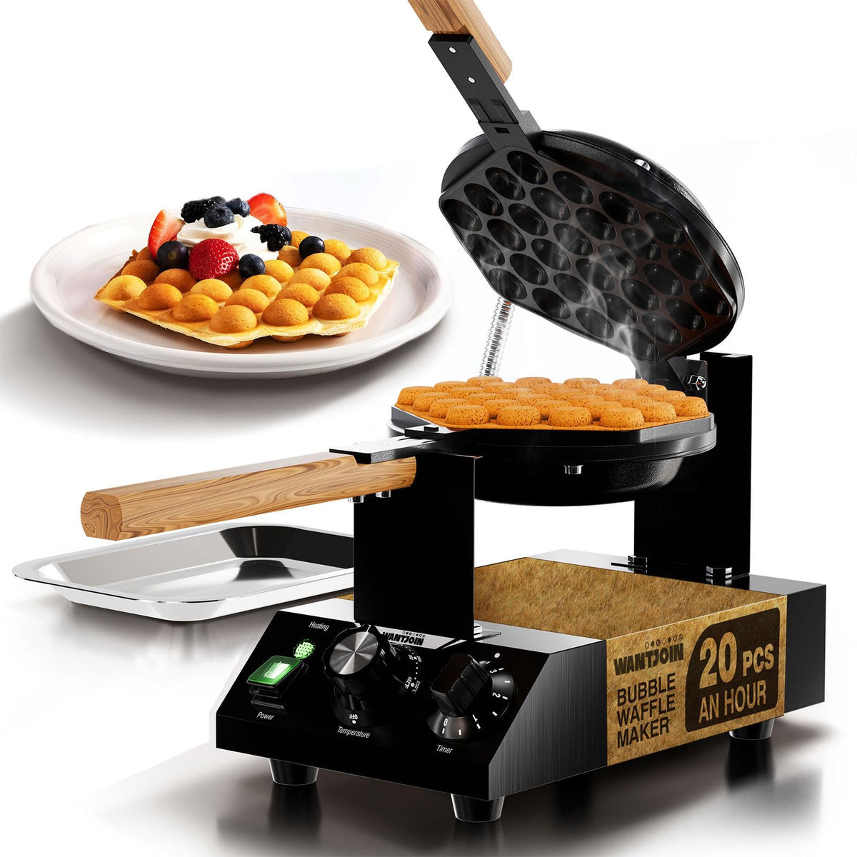 Wantjoin Commercial Bubble Waffle Maker - Electric Egg Puff Waffles Iron Machine, 1500W 122-482? Stainless Steel Hong Kong, 30 E