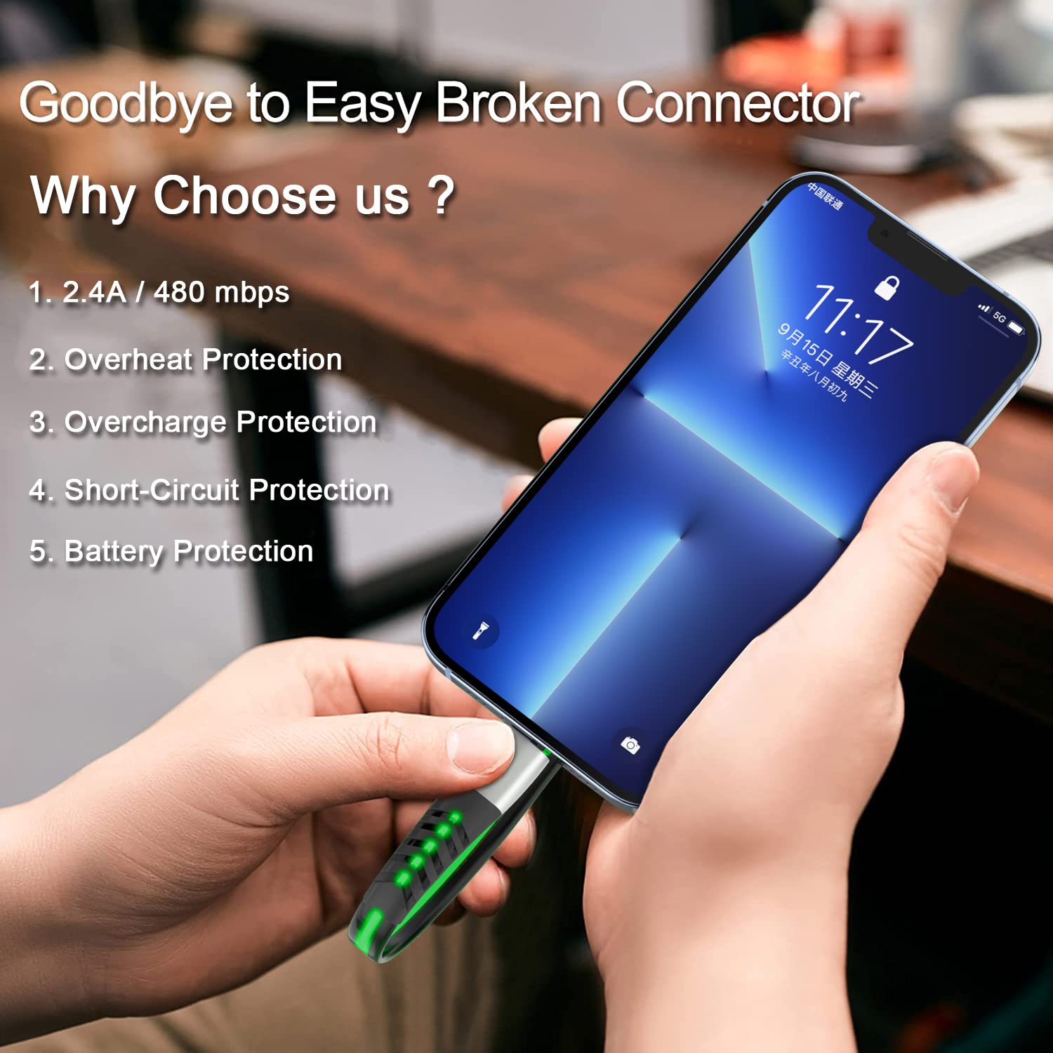 Led [Apple Mfi Certified] Iphone Charger, Led Breathing Light Lightning Cable Fast Charging Cord For Iphone 14 Pro Max13/12/11 P
