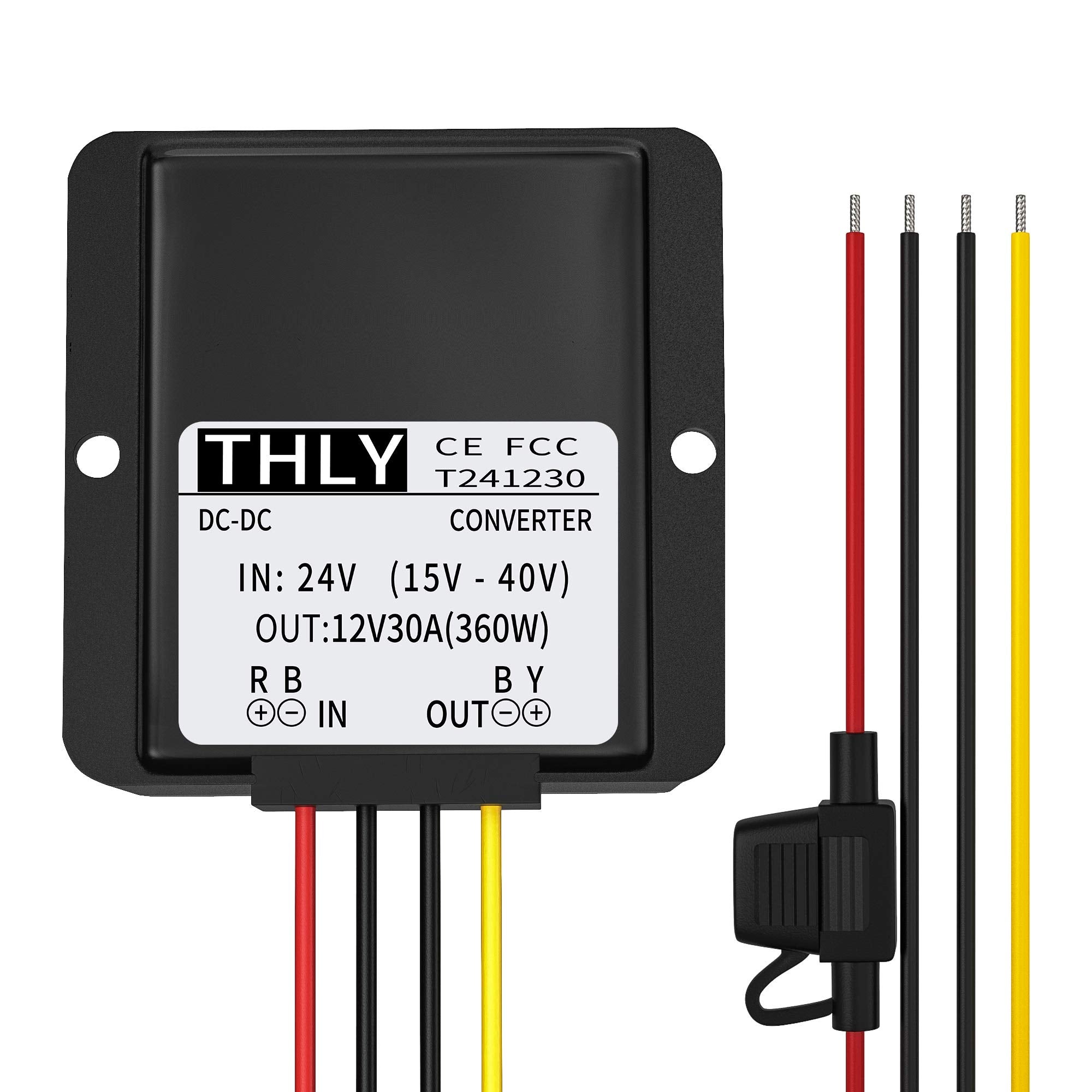 24V To 12V Step Down Voltage Converter, 30A 360W Power Adapter Converter With Fuse Waterproof, Voltage Transformer For Golf Cart