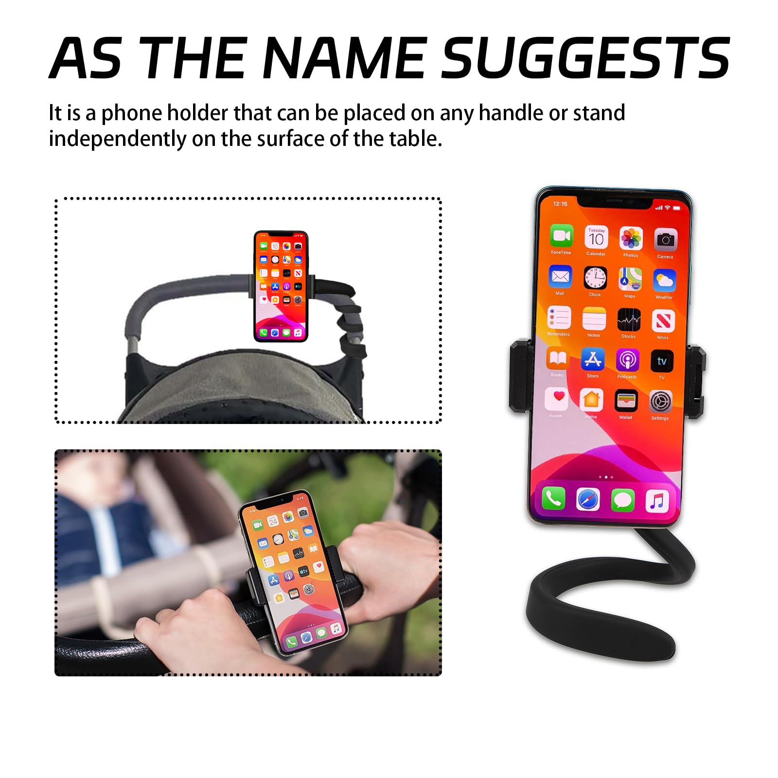 Llmsix Stroller Phone Holder Portable Cell Phone Holder Stroller Phone Mount With Non-Slip Flexible Arm Flexible Phone Holder St