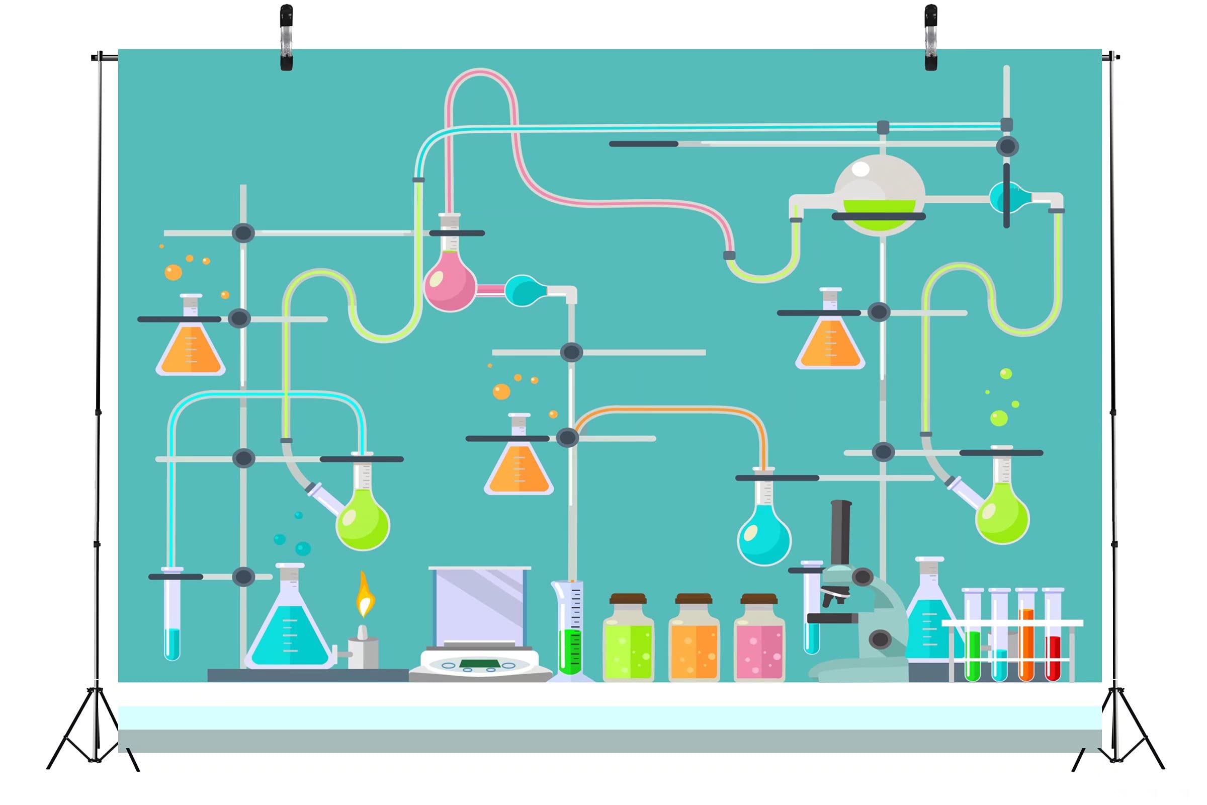 Loccor 5X3Ft Science Fun Backdrop Colorful Beakers Chemical Apparatus Measuring Cups Photography Background For School Class Ban
